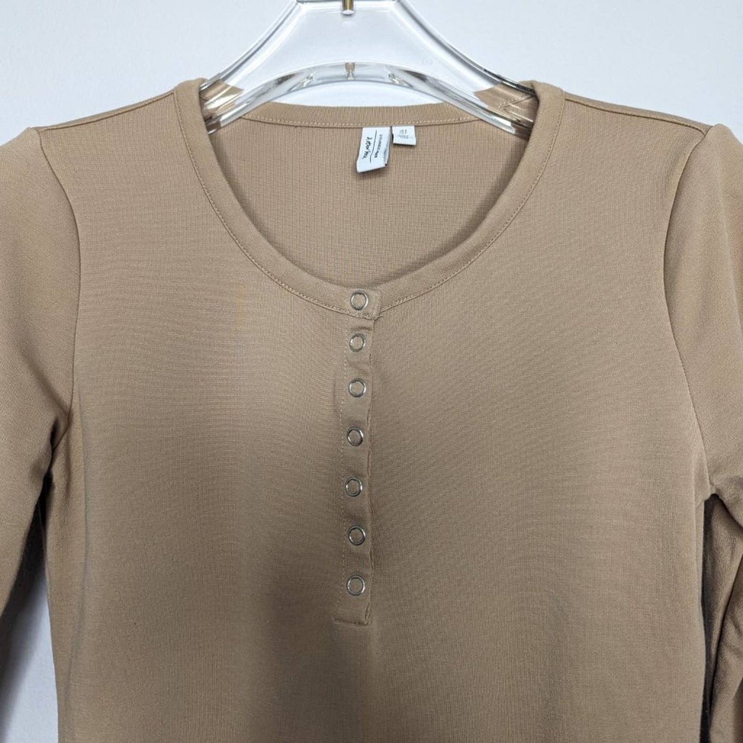 & Other Stories Tan Long Sleeve Bodysuit Scoop Neck Snap Up Stretch Size S