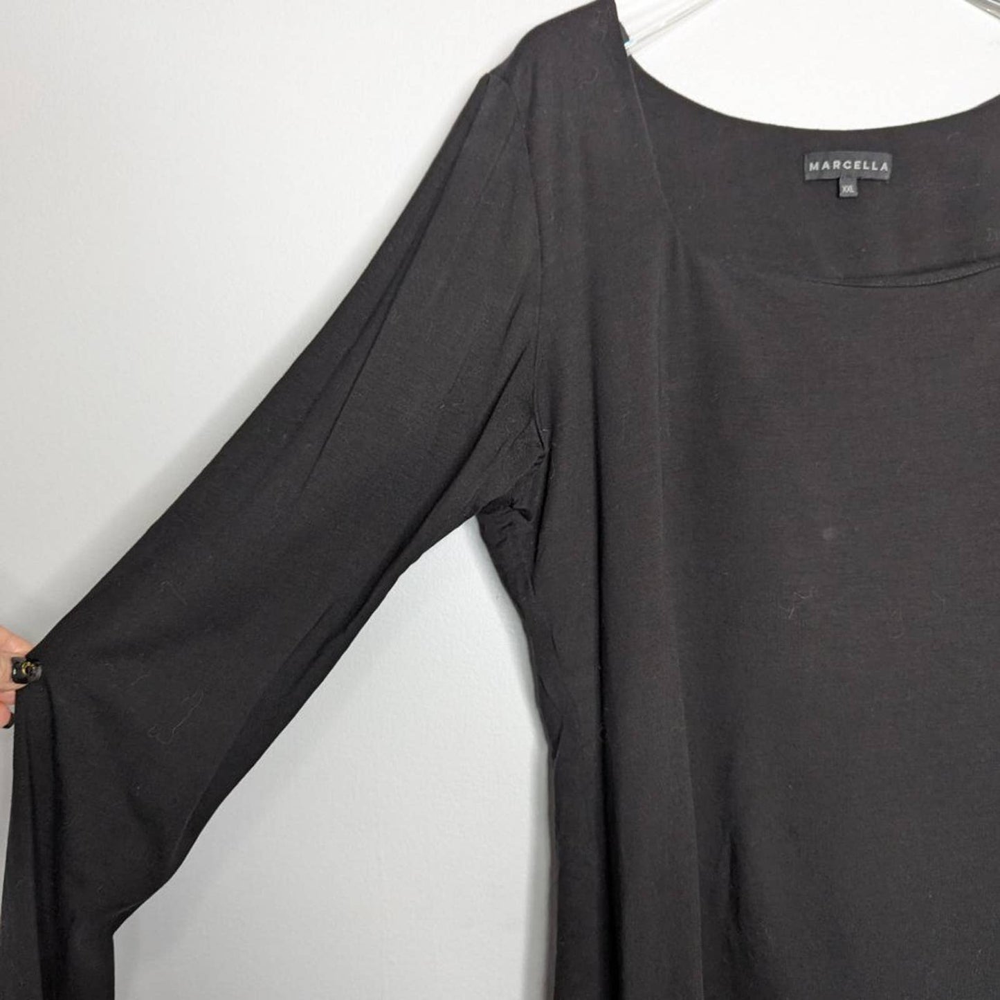 Marcella Black Yvonne Top Long Sleeve Square Neck Stretch Double Layer Jersey