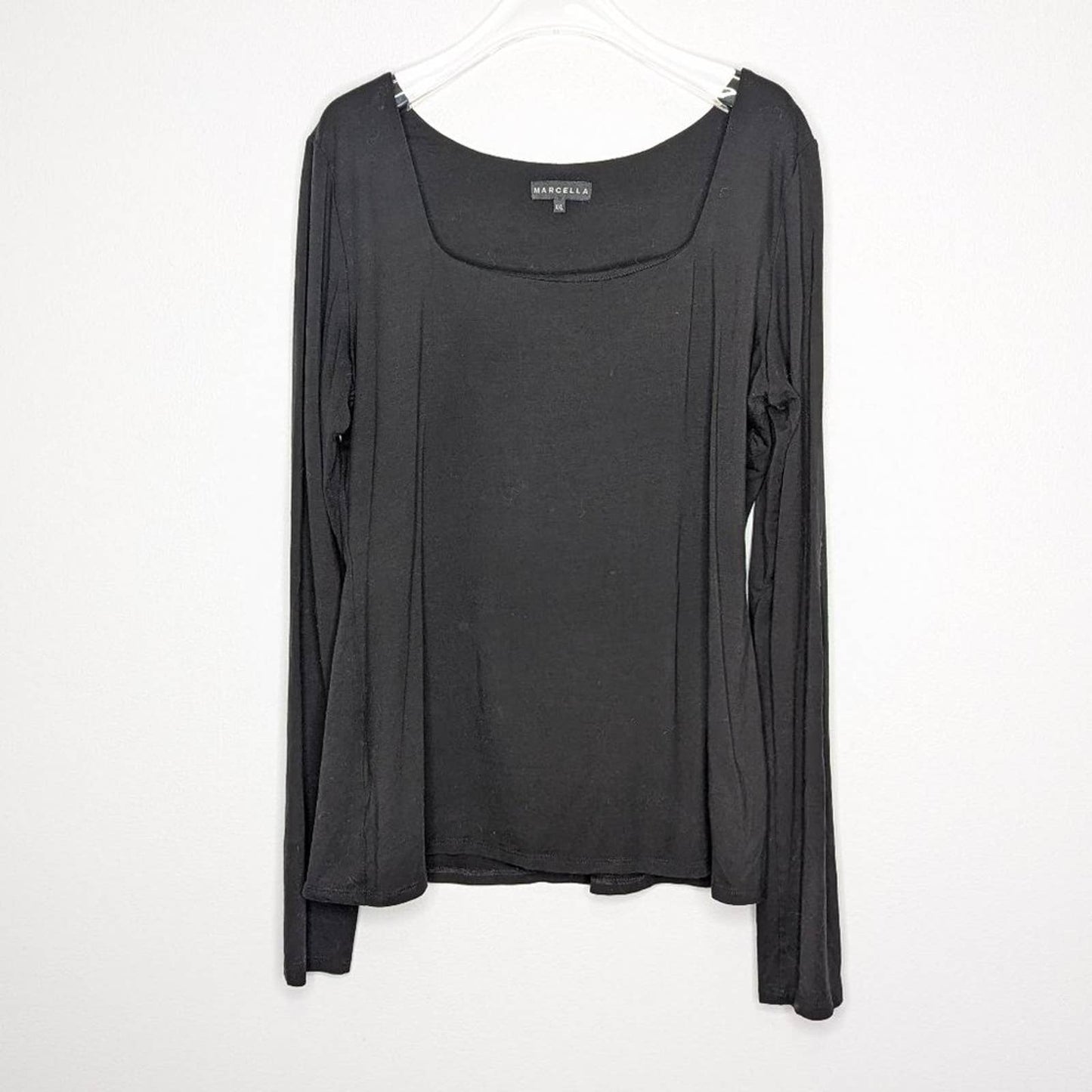 Marcella Black Yvonne Top Long Sleeve Square Neck Stretch Double Layer Jersey