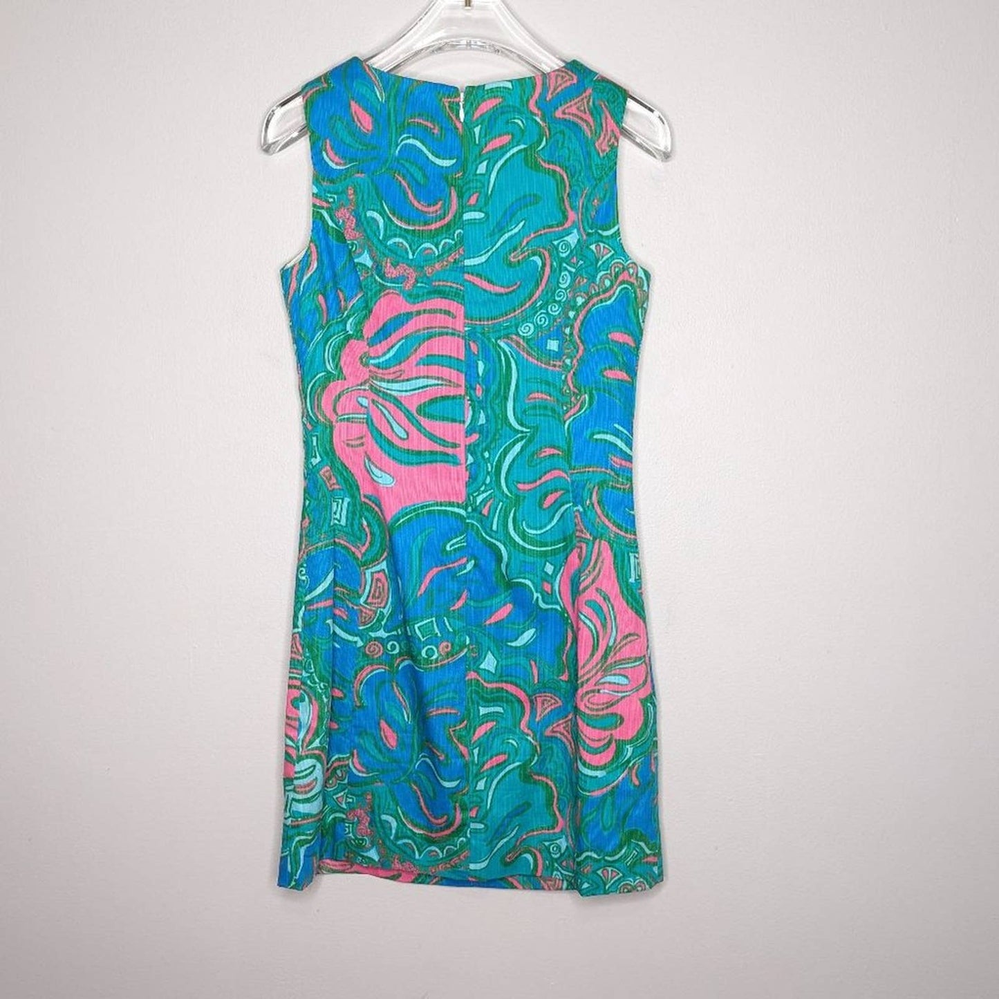 Lilly Pulitzer Blue Macfarlane Shift Dress Gold Embroidered Scoop Neck 00