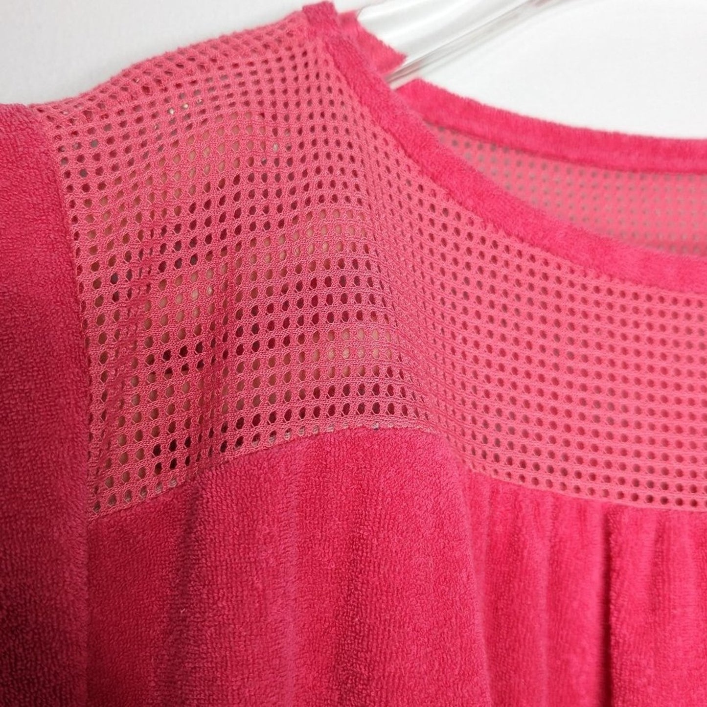 Komar Vintage Bright Pink Terry Cloth Dress Beach Cover Up Pockets 1980's Small