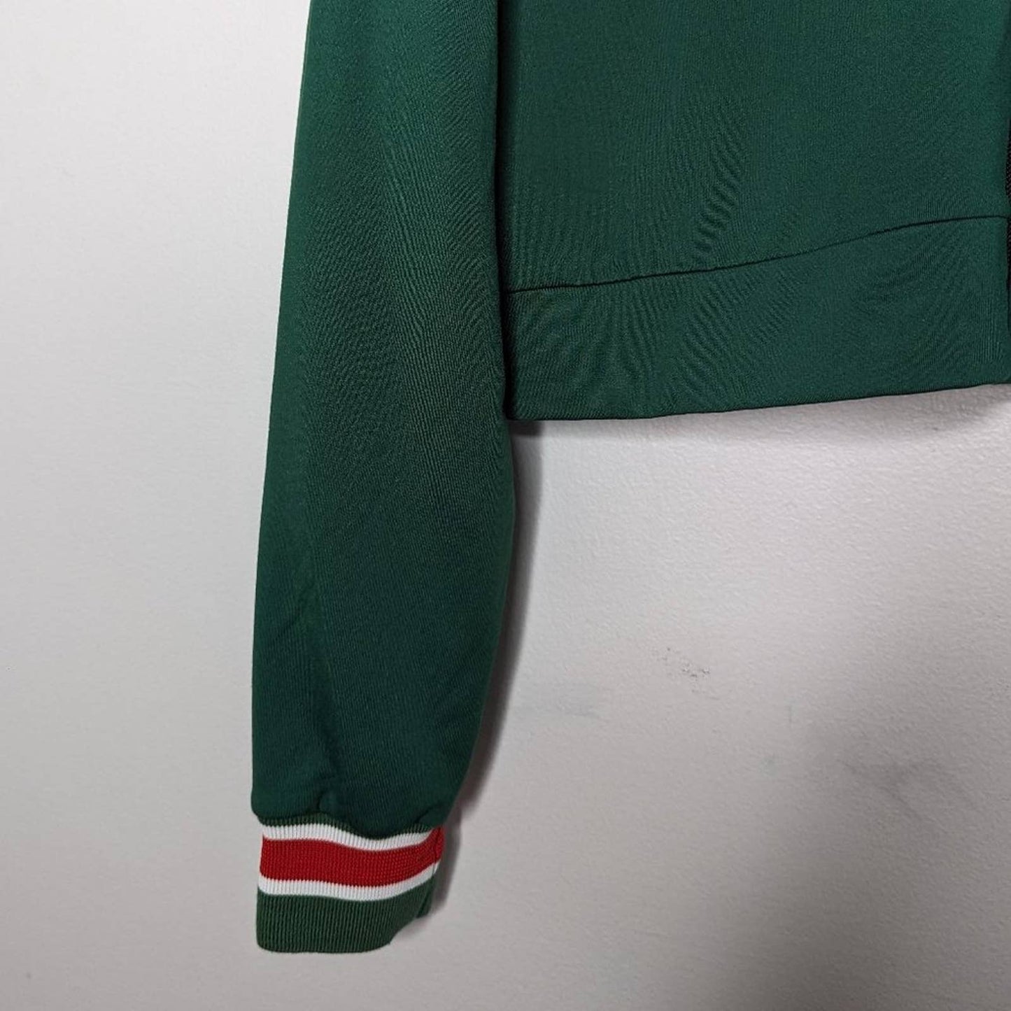 Criminal Damage London Green Red Cropped Track Jacket Long Sleeve Mock Neck L