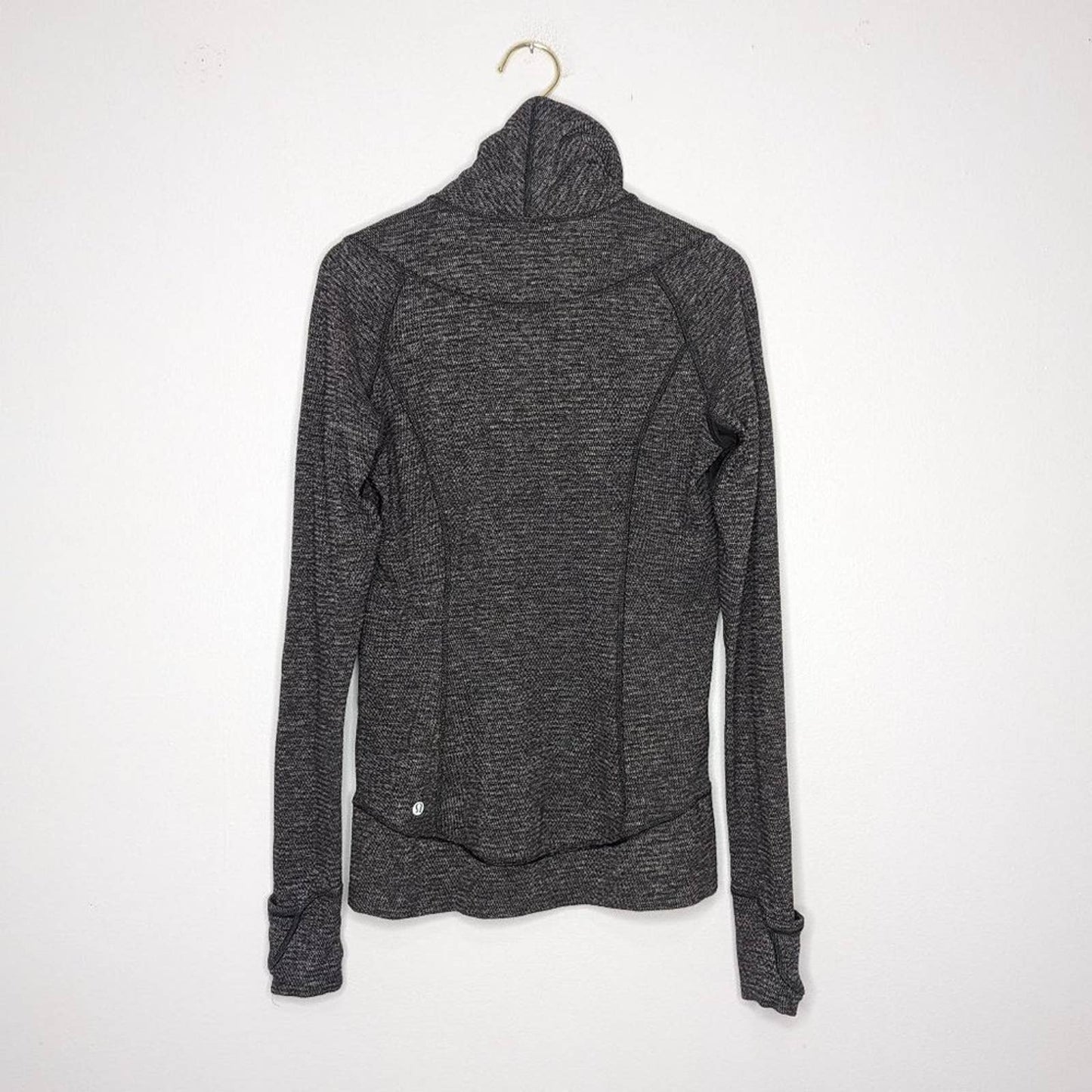 Lululemon Black Think Fast Pullover Long Sleeve Cowl Neck Zip Pocket Thumbholes