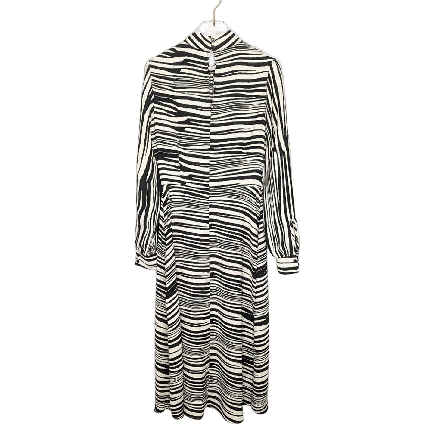 Banana Republic Black Zebra Striped Long Sleeve Midi Dress Mock Neck 4 NWT