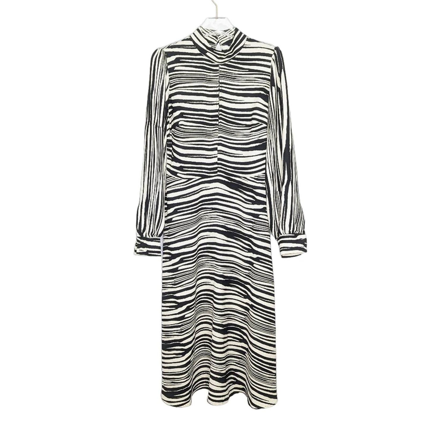 Banana Republic Black Zebra Striped Long Sleeve Midi Dress Mock Neck 4 NWT