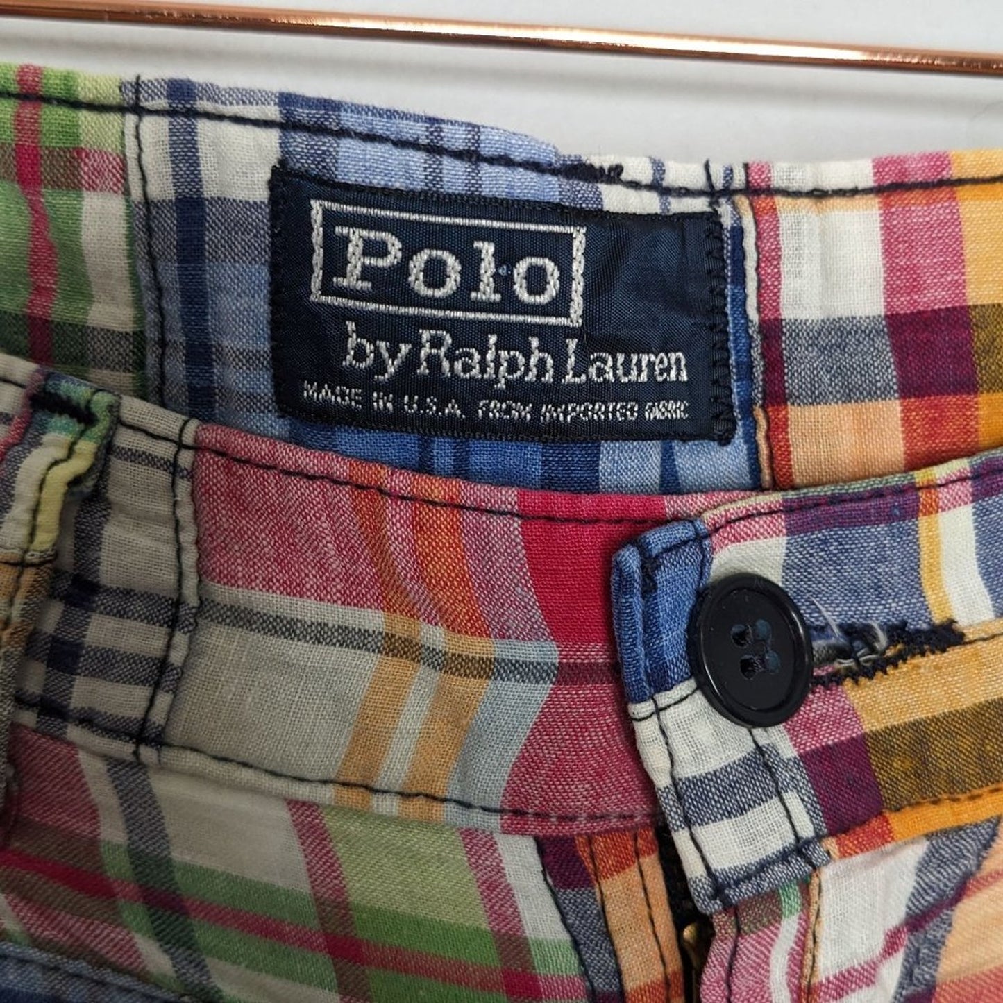 Polo Ralph Lauren Multicolor Madras Patchwork Shorts Vintage Pockets Size 30