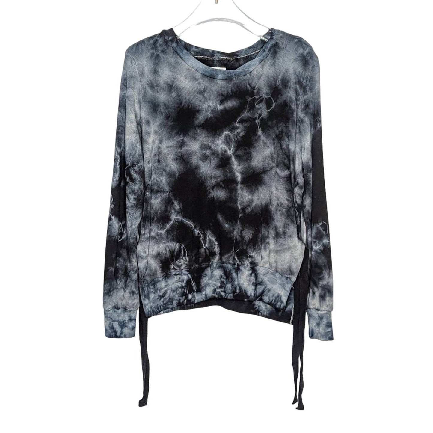 Pam & Gela Blue Black Tea Stain Tie Dyed Sweatshirt Side Slits with Ties