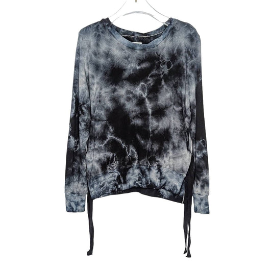 Pam & Gela Blue Black Tea Stain Tie Dyed Sweatshirt Side Slits with Ties