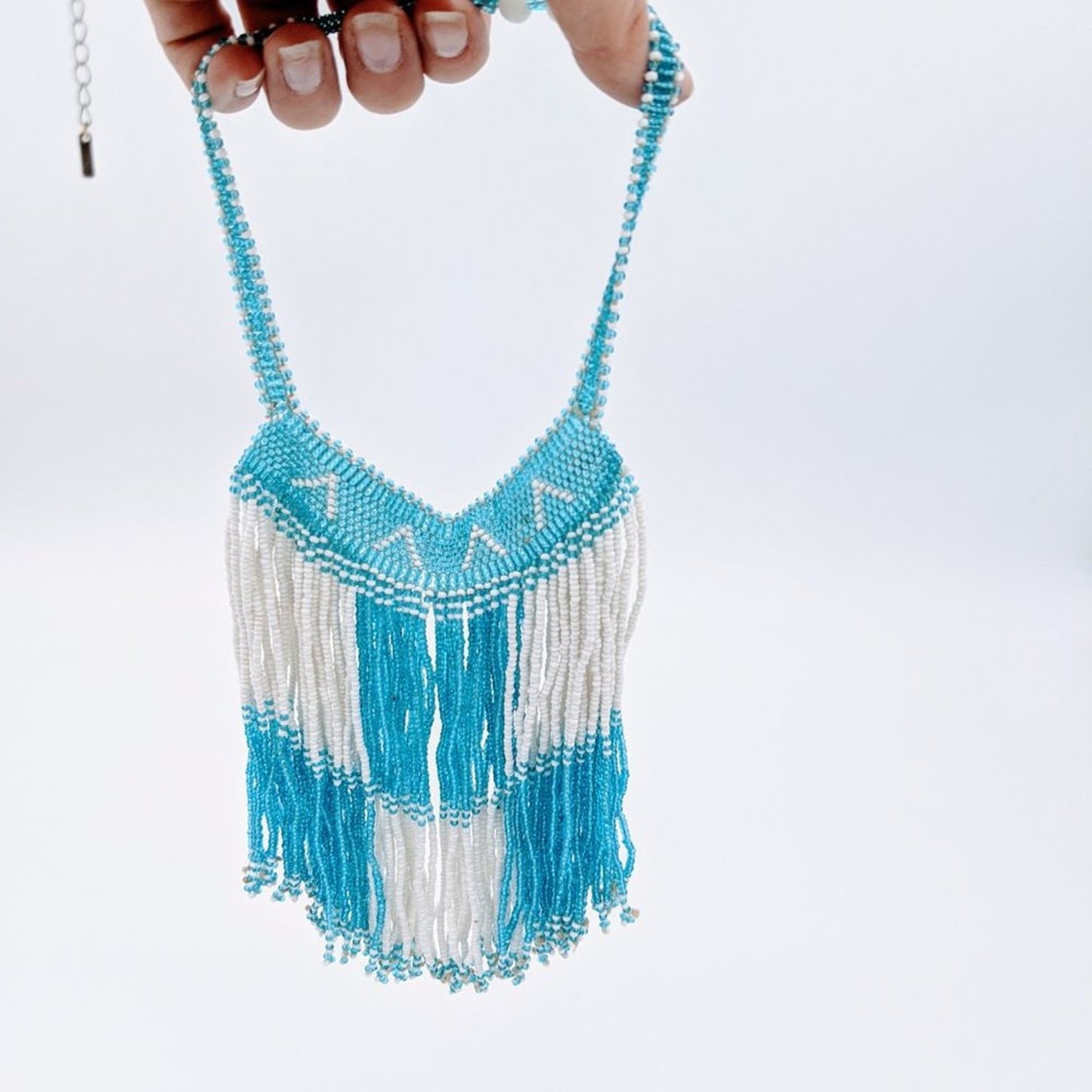 Vintage Glass Seed Bead Fringe Choker Bib Necklace