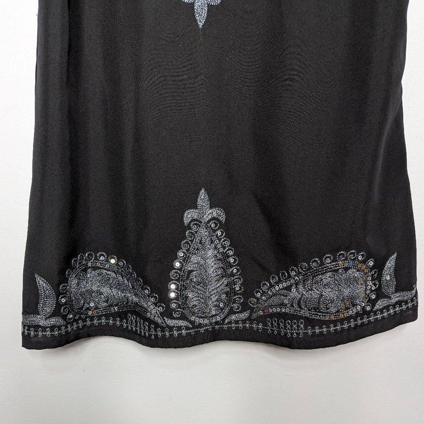 Free People Black Sleeveless Tunic Dress Silver Sequins Embroidered Scoop Neck 2