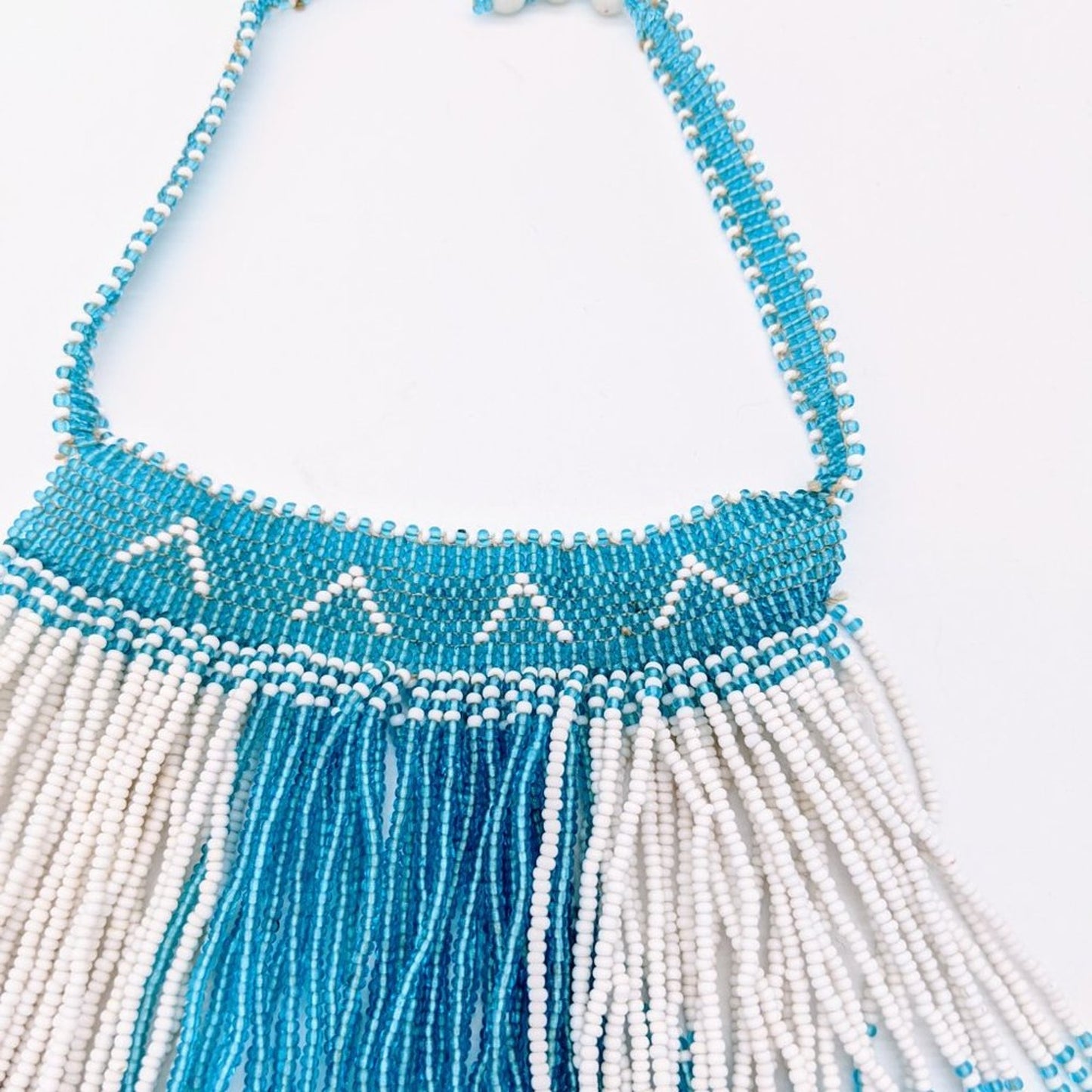 Vintage Glass Seed Bead Fringe Choker Bib Necklace