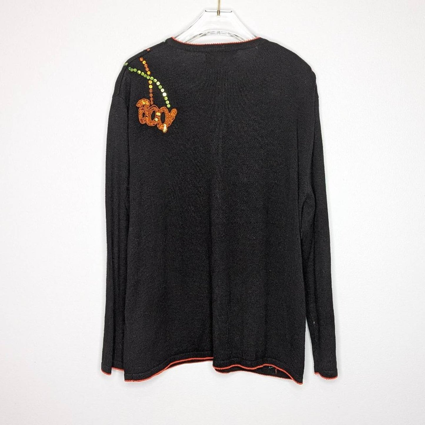 Terazzo Vintage Black Halloween Cardigan Sequined Pumpkins Boo Long Sleeve L