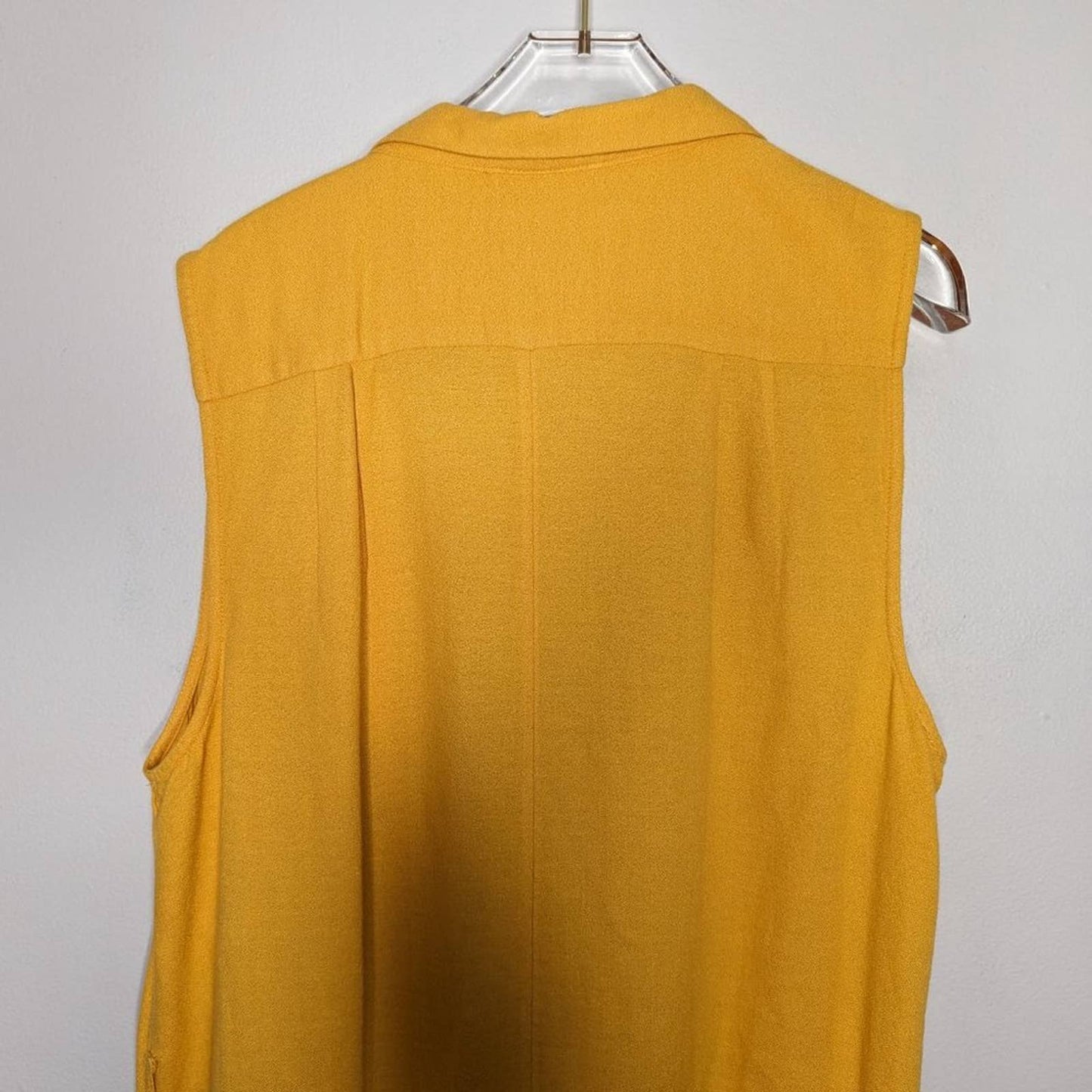 Free People Yellow Sleeveless Long Duster Vest Notched Lapel Size L no belt