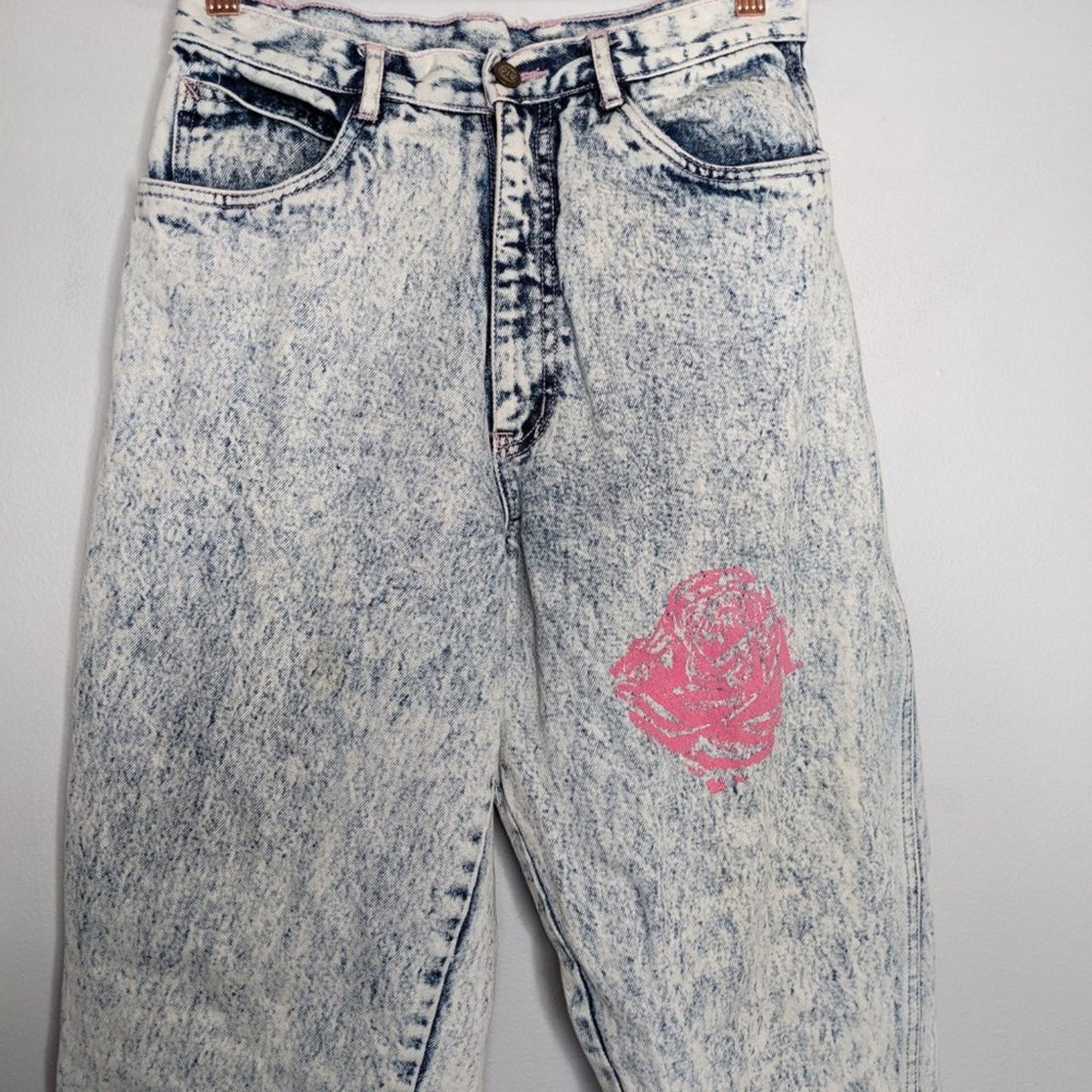 Rio By Stephen Mardon Vintage Acid Washed Jeans 80's Rose Print