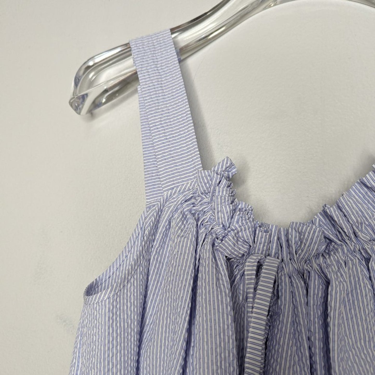 &Daughter Blue White Striped Bella Gathered Dress Sleeveless Pockets Oversized S