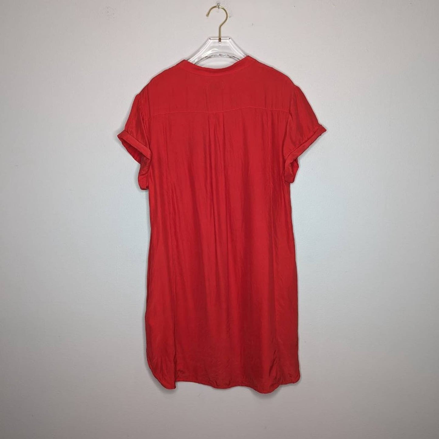 Frame Le Lace-Up Silk Shift Dress Blood Orange Red Short Sleeve Pockets Size M