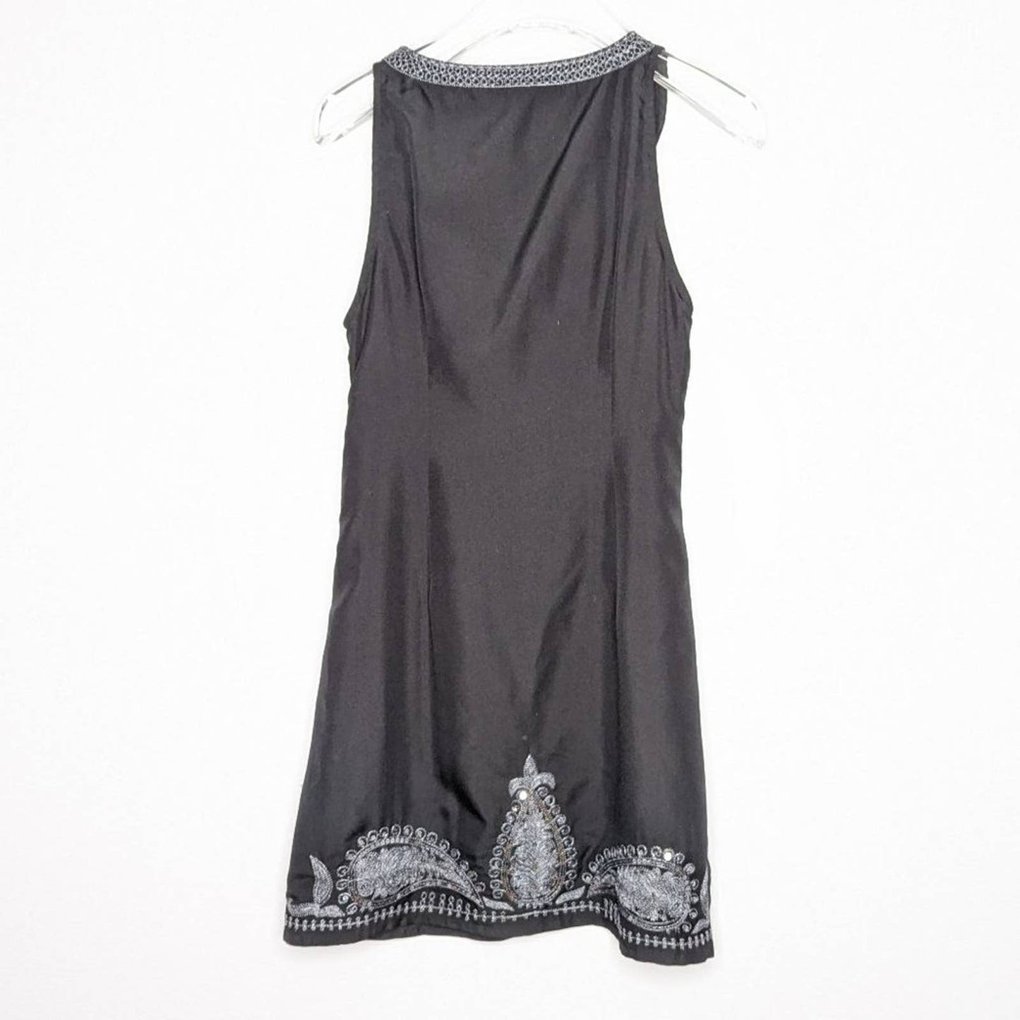 Free People Black Sleeveless Tunic Dress Silver Sequins Embroidered Scoop Neck 2