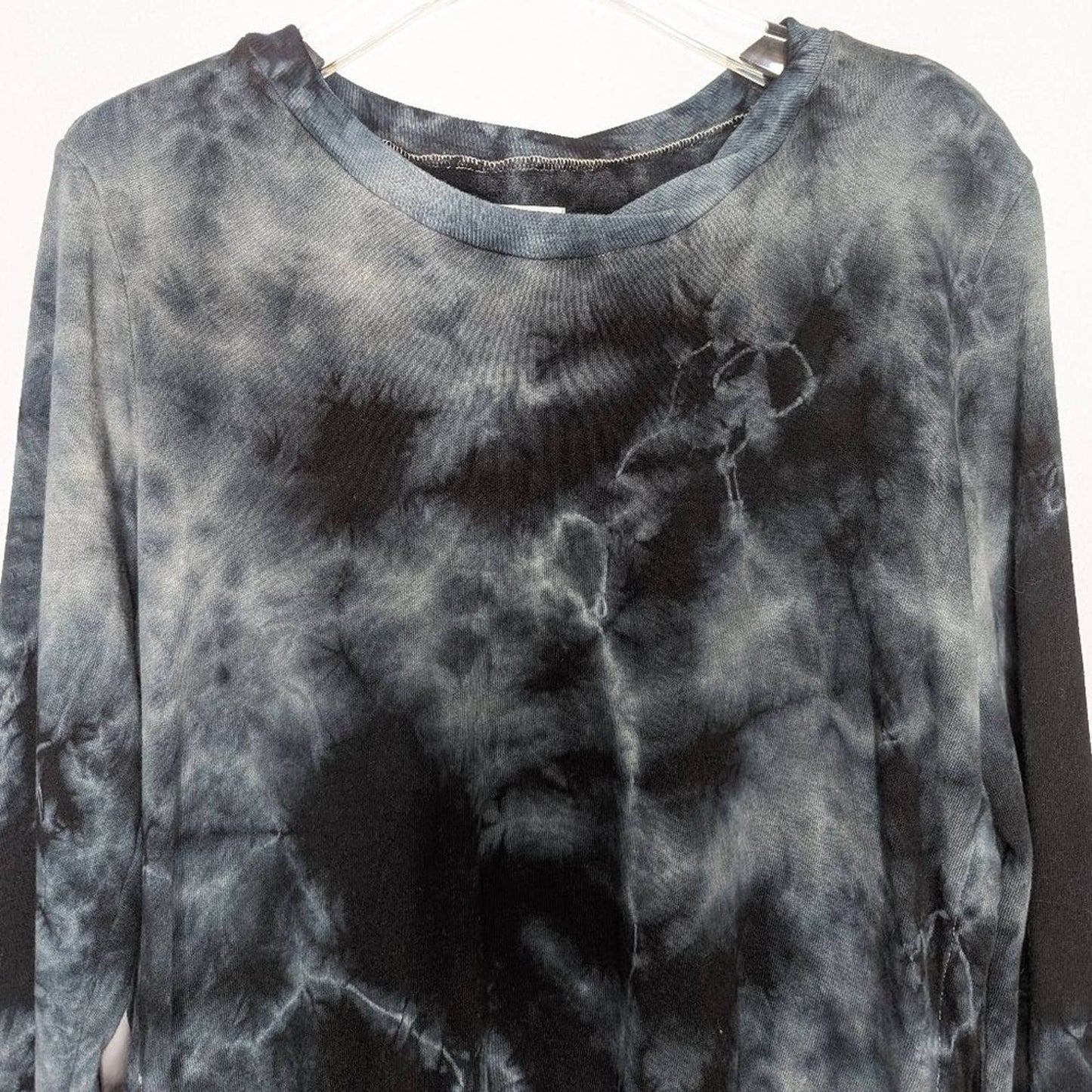 Pam & Gela Blue Black Tea Stain Tie Dyed Sweatshirt Side Slits with Ties