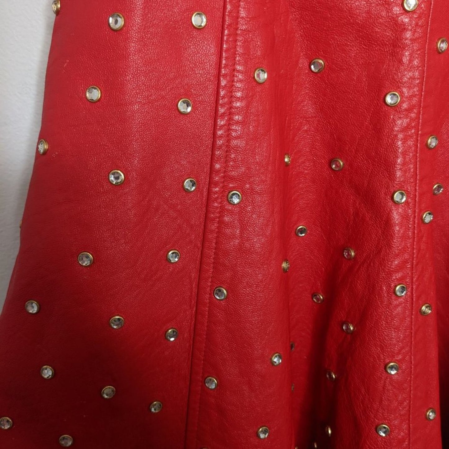 L.A. Roxx Vintage Red Leather Mini Dress Studded Rhinestone 80's RARE Size L