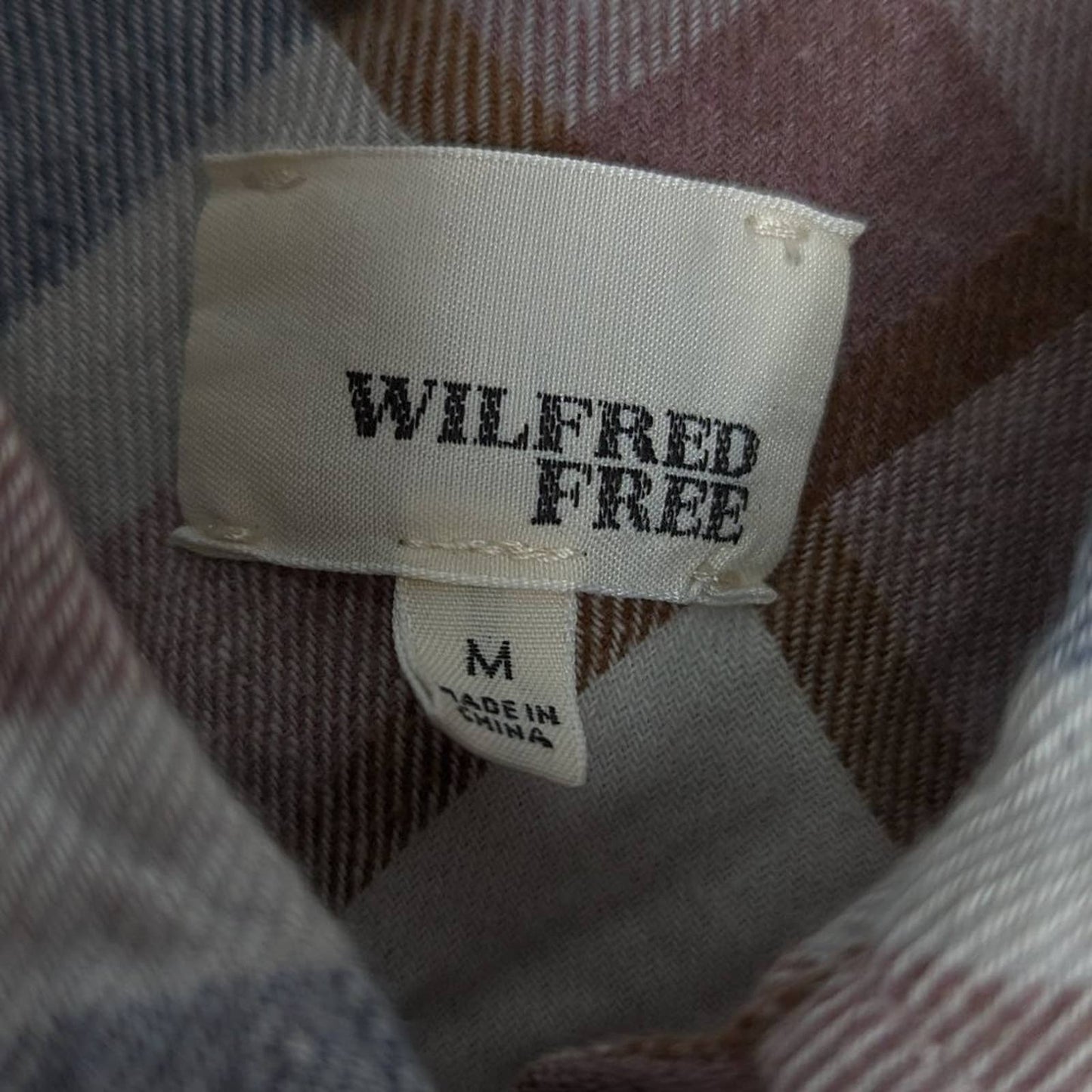 Aritzia Wilfred Free Brown Blue Plaid Flannel Shirt Long Sleeve Button Up Size M