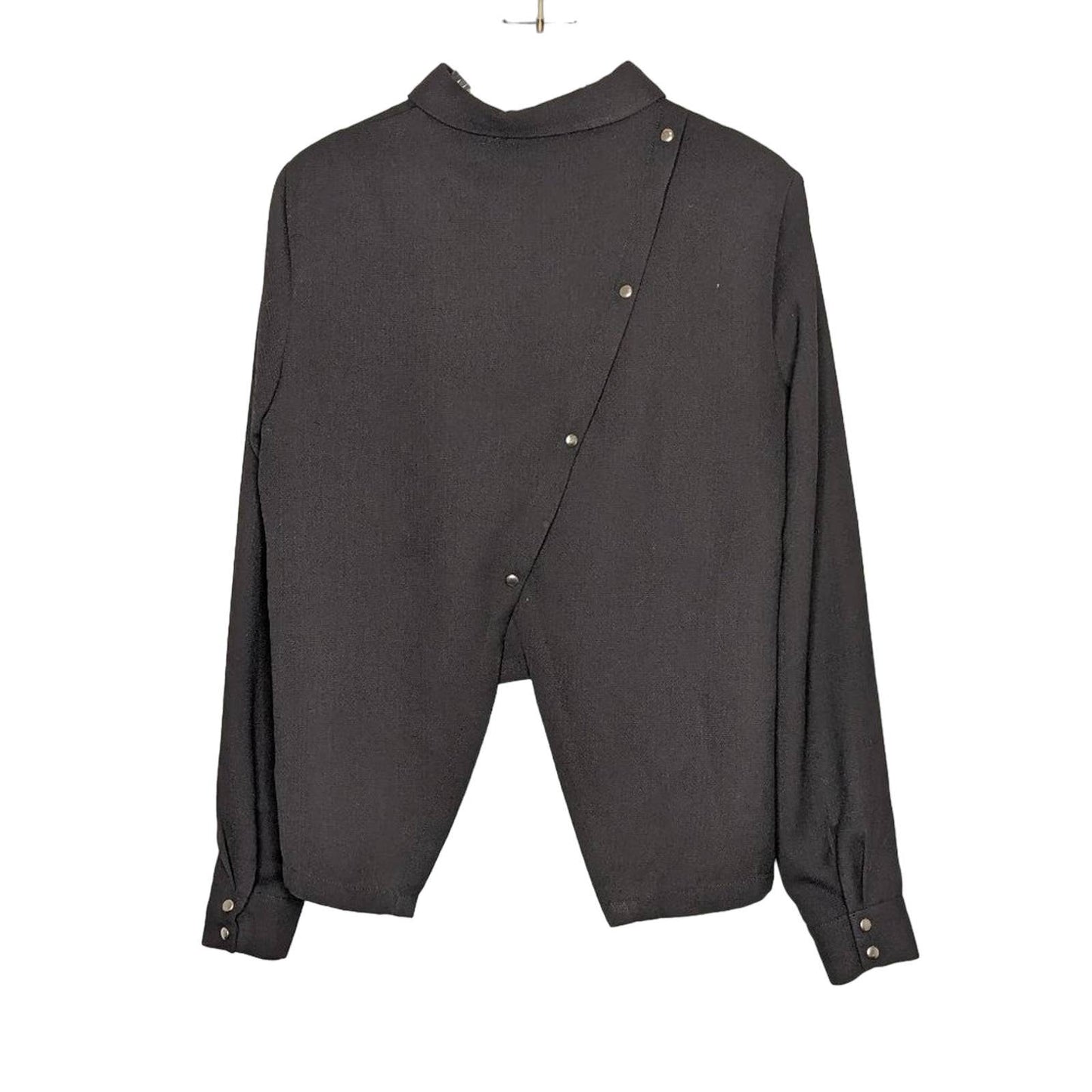 The Fifth Label Black Long Sleeve Asymmetrical Back Cropped Blouse Collared XS