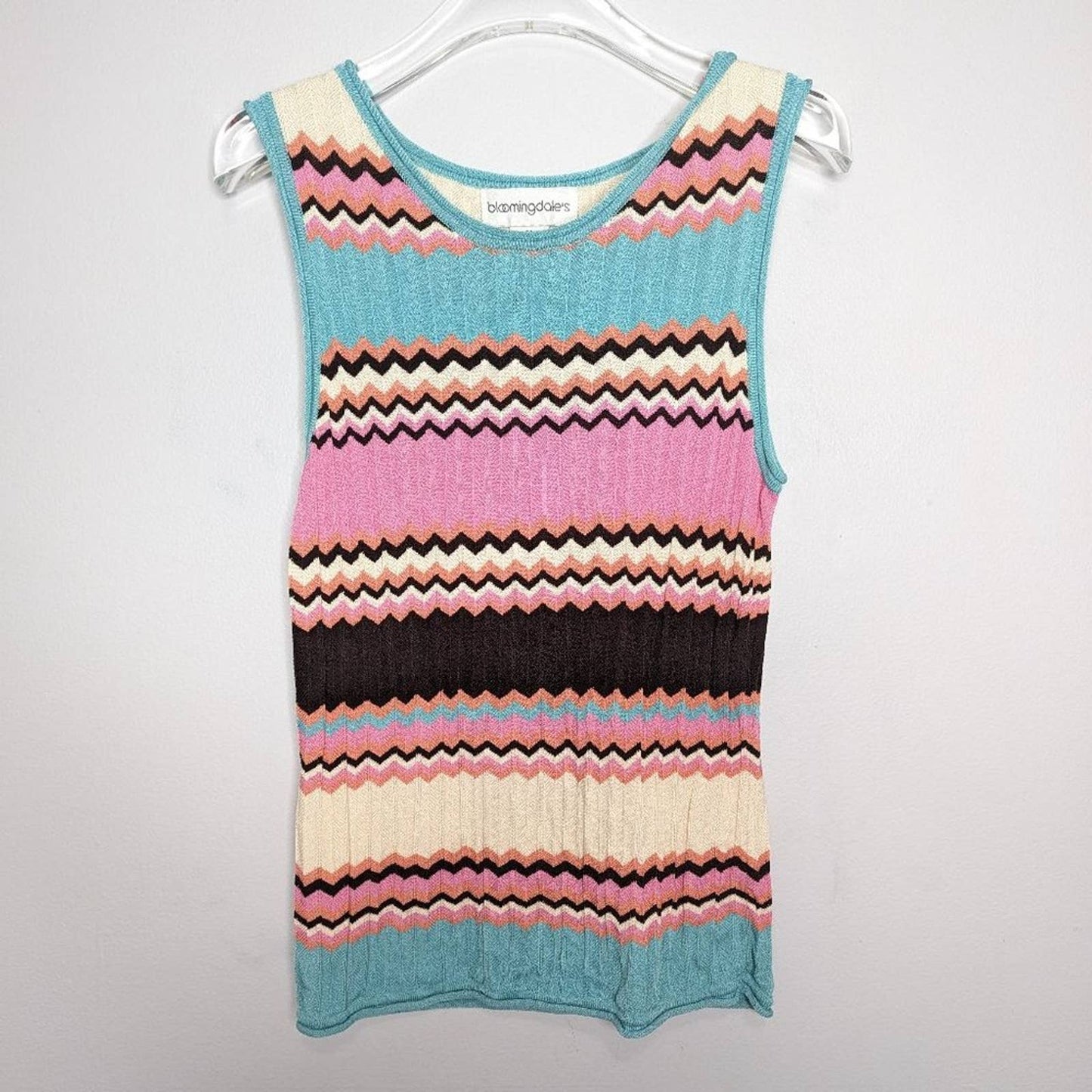 Bloomingdale's Vintage Pink Chevron Striped Set Tank And Cardigan Long Sleeve