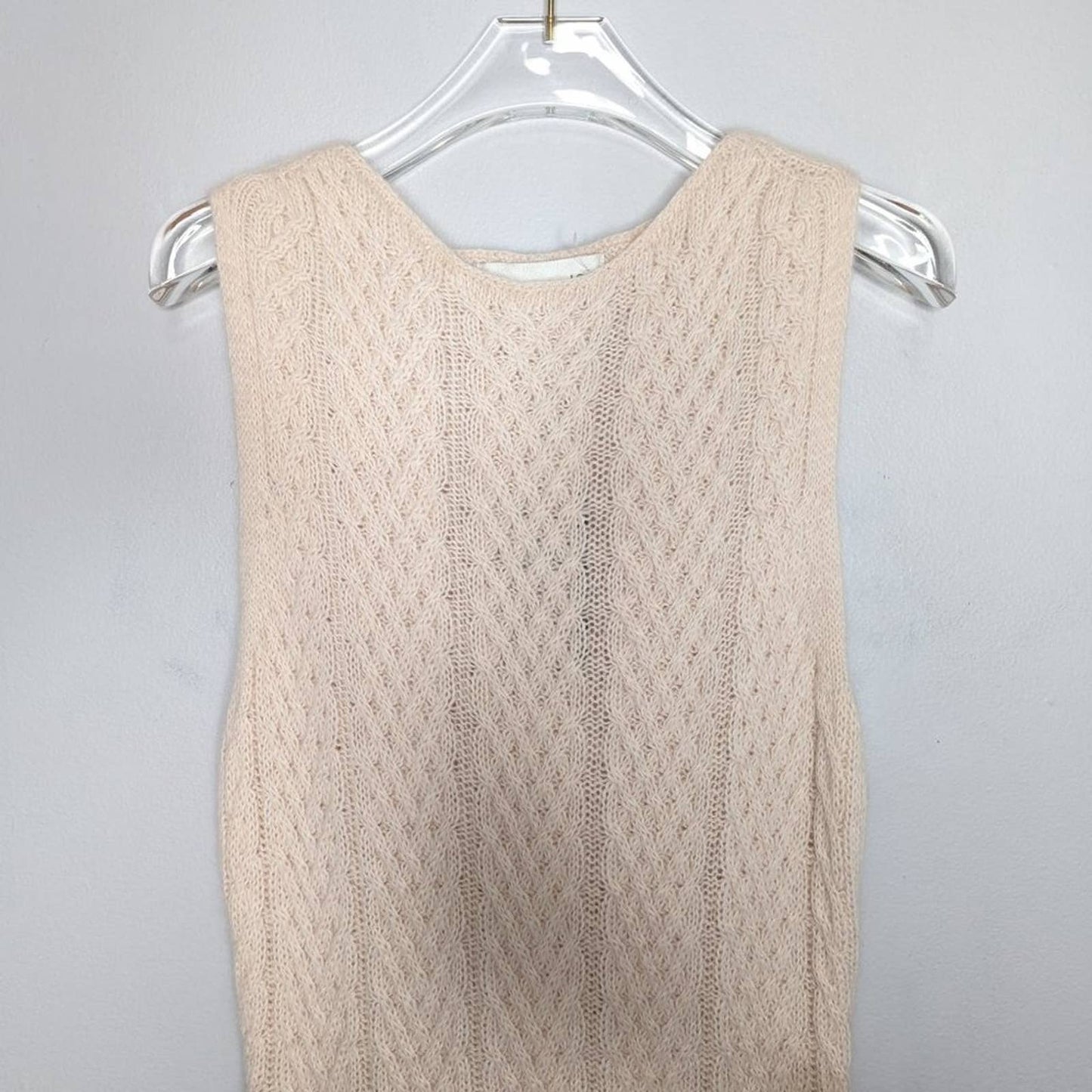 JOA Ivory Cable Knit Sweater Mini Dress Sleeveless Stretch Angora Blend L NWT