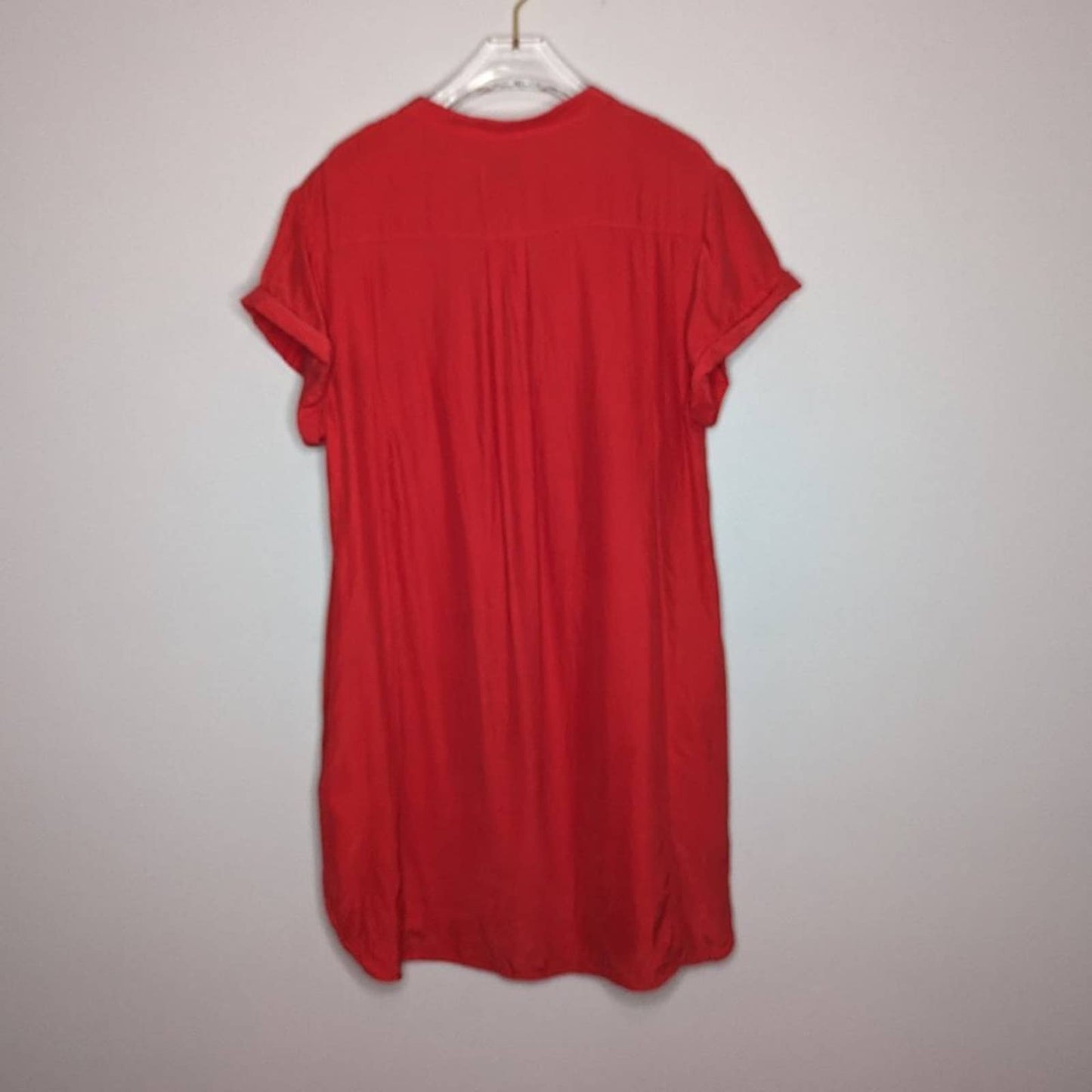 Frame Le Lace-Up Silk Shift Dress Blood Orange Red Short Sleeve Pockets Size M