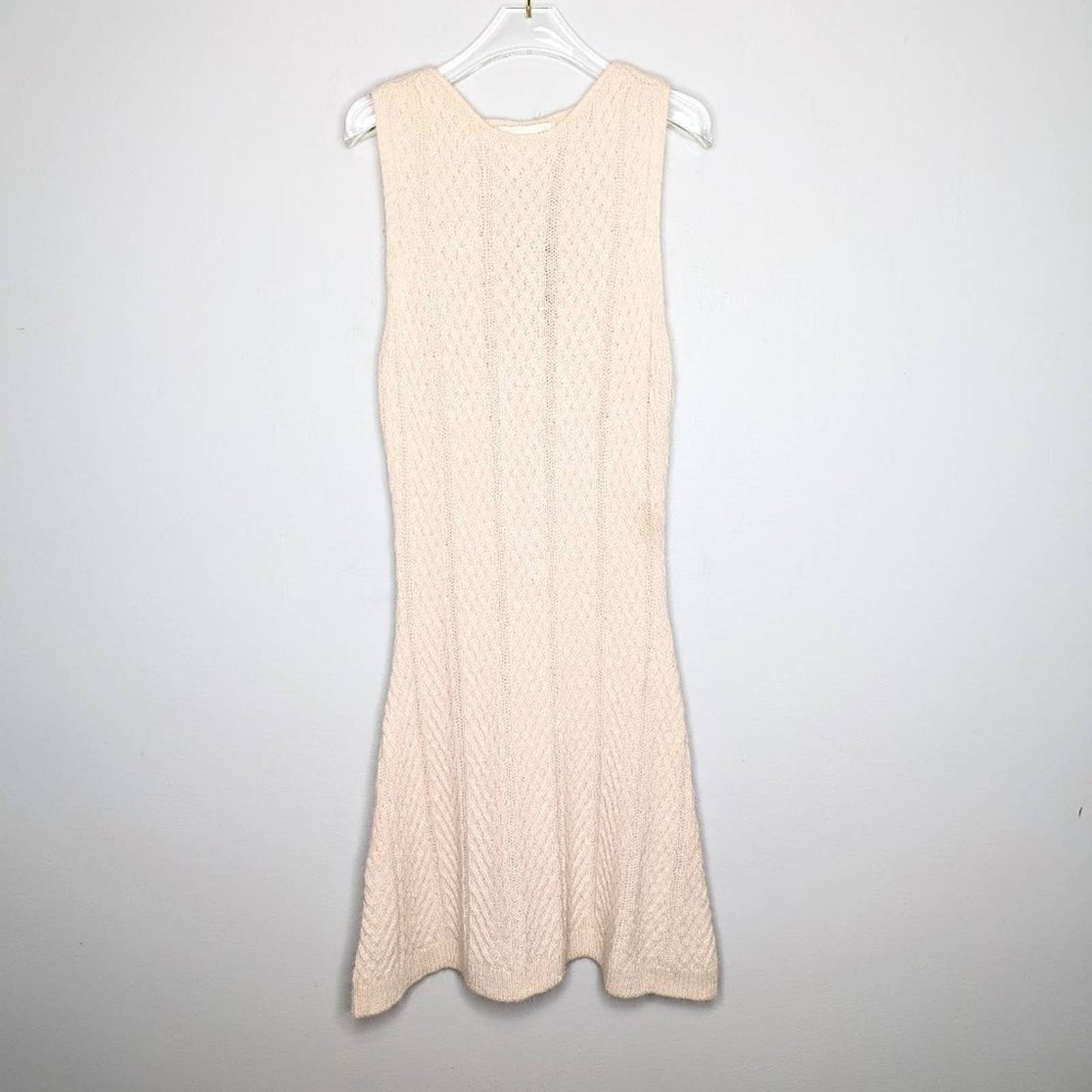 JOA Ivory Cable Knit Sweater Mini Dress Sleeveless Stretch Angora Blend L NWT