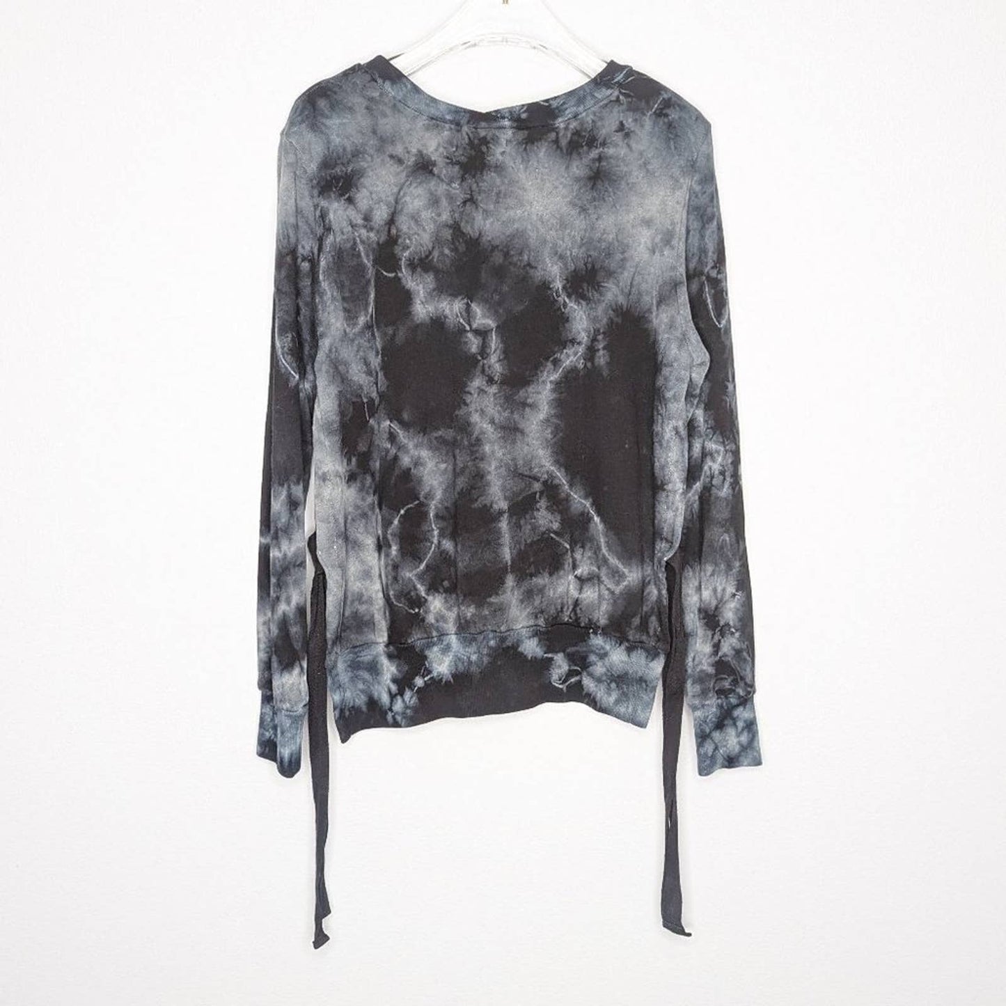 Pam & Gela Blue Black Tea Stain Tie Dyed Sweatshirt Side Slits with Ties