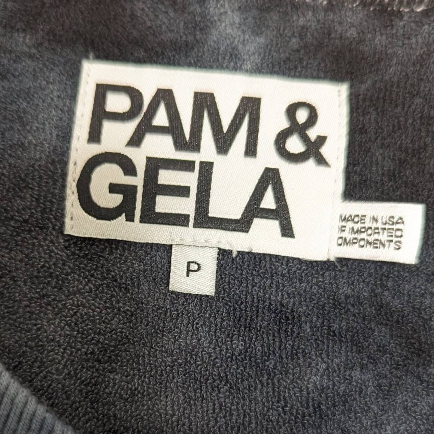 Pam & Gela Blue Black Tea Stain Tie Dyed Sweatshirt Side Slits with Ties