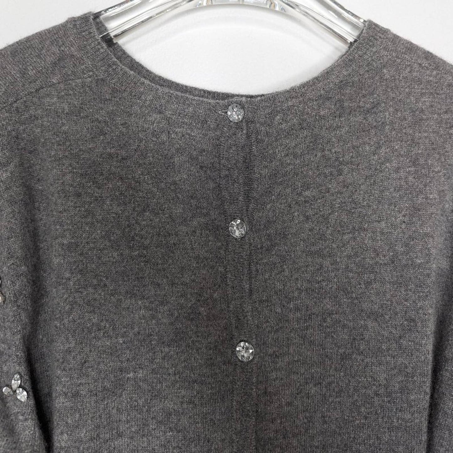 Not Shy Gray Cashmere Sweater Long Sleeve With Rhinestones Button Back Size XL