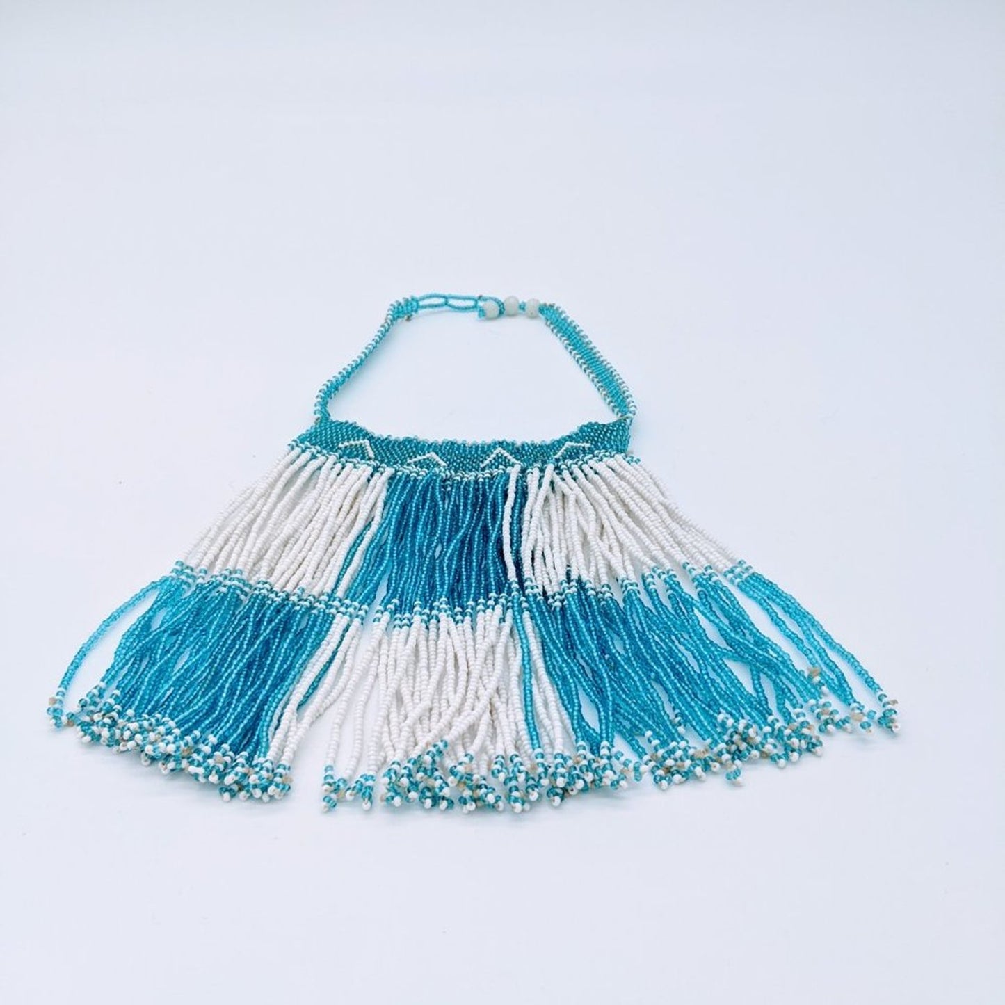 Vintage Glass Seed Bead Fringe Choker Bib Necklace