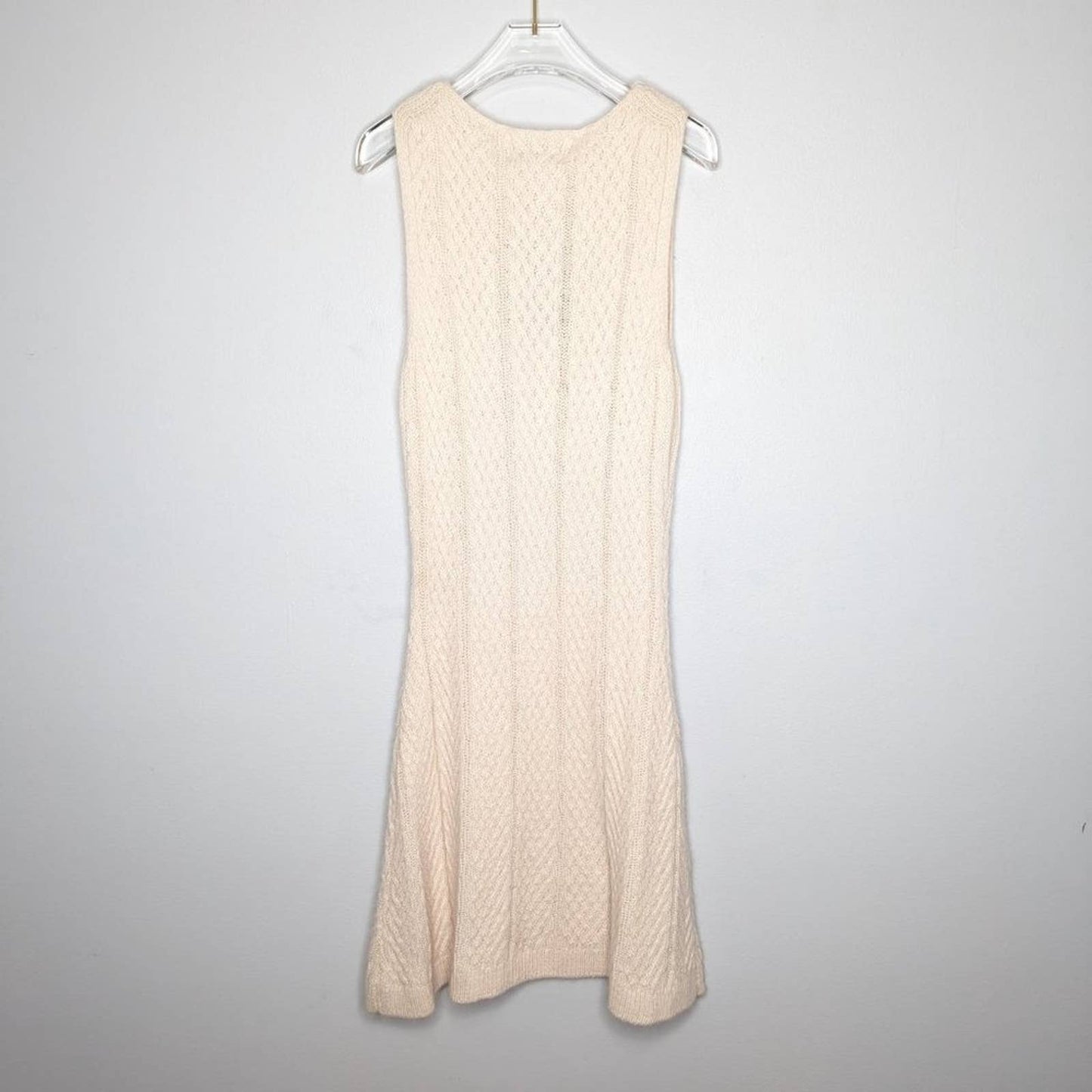 JOA Ivory Cable Knit Sweater Mini Dress Sleeveless Stretch Angora Blend L NWT