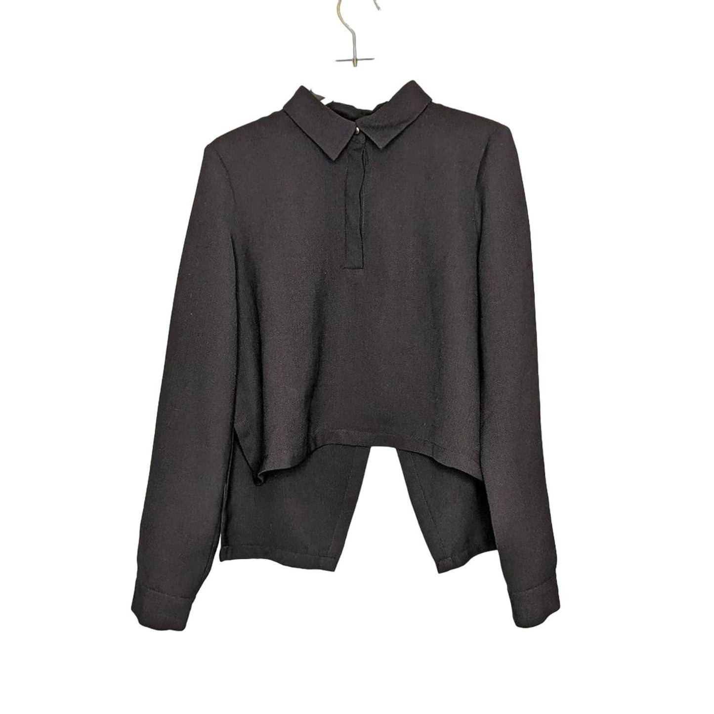 The Fifth Label Black Long Sleeve Asymmetrical Back Cropped Blouse Collared XS