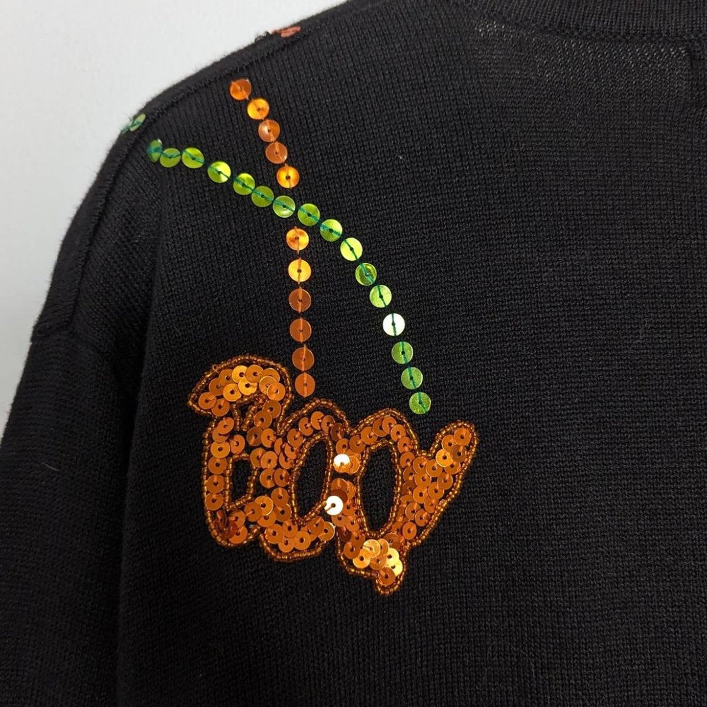 Terazzo Vintage Black Halloween Cardigan Sequined Pumpkins Boo Long Sleeve L