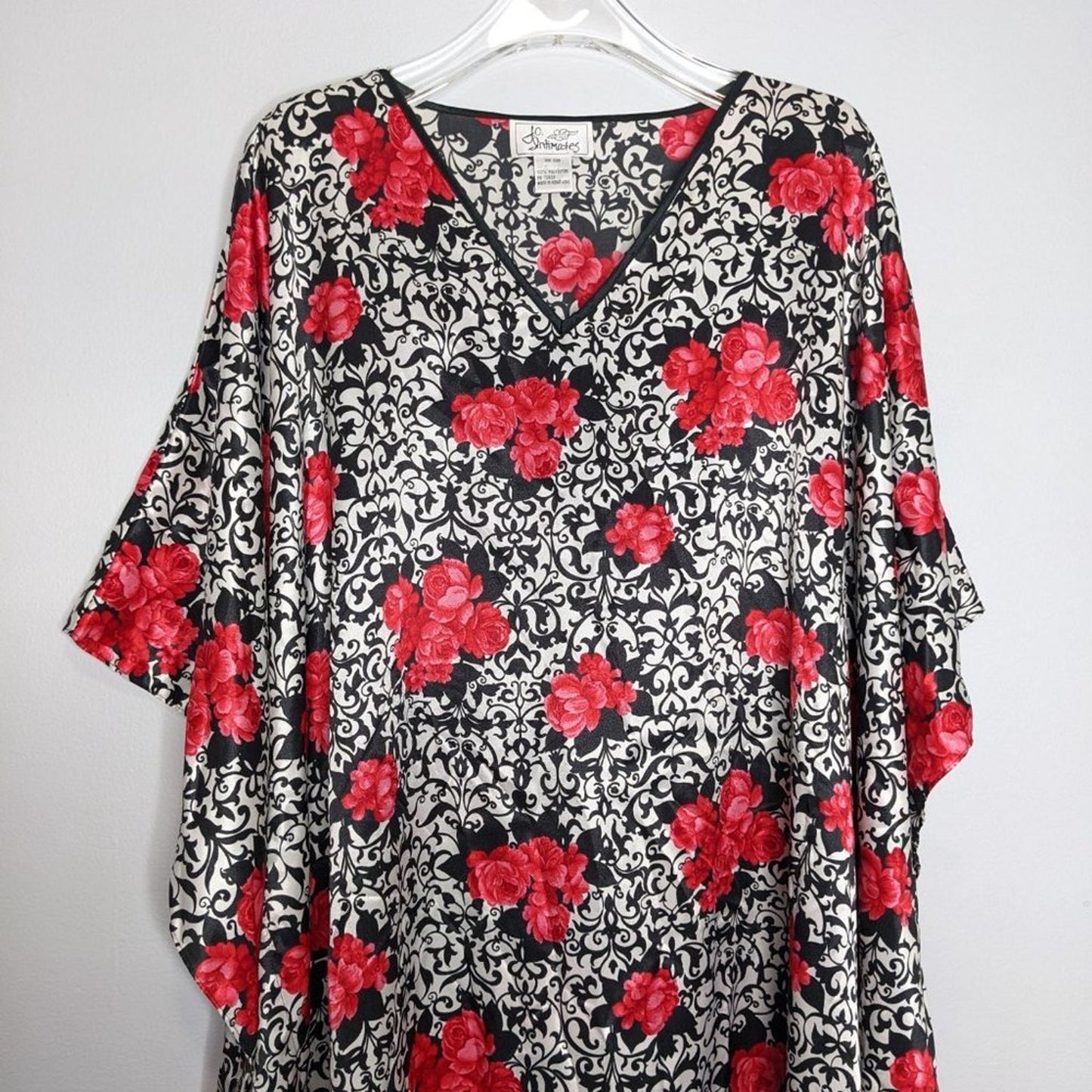 JO Intimates Vintage Floral Print Satin Caftan Black White Pink One Size