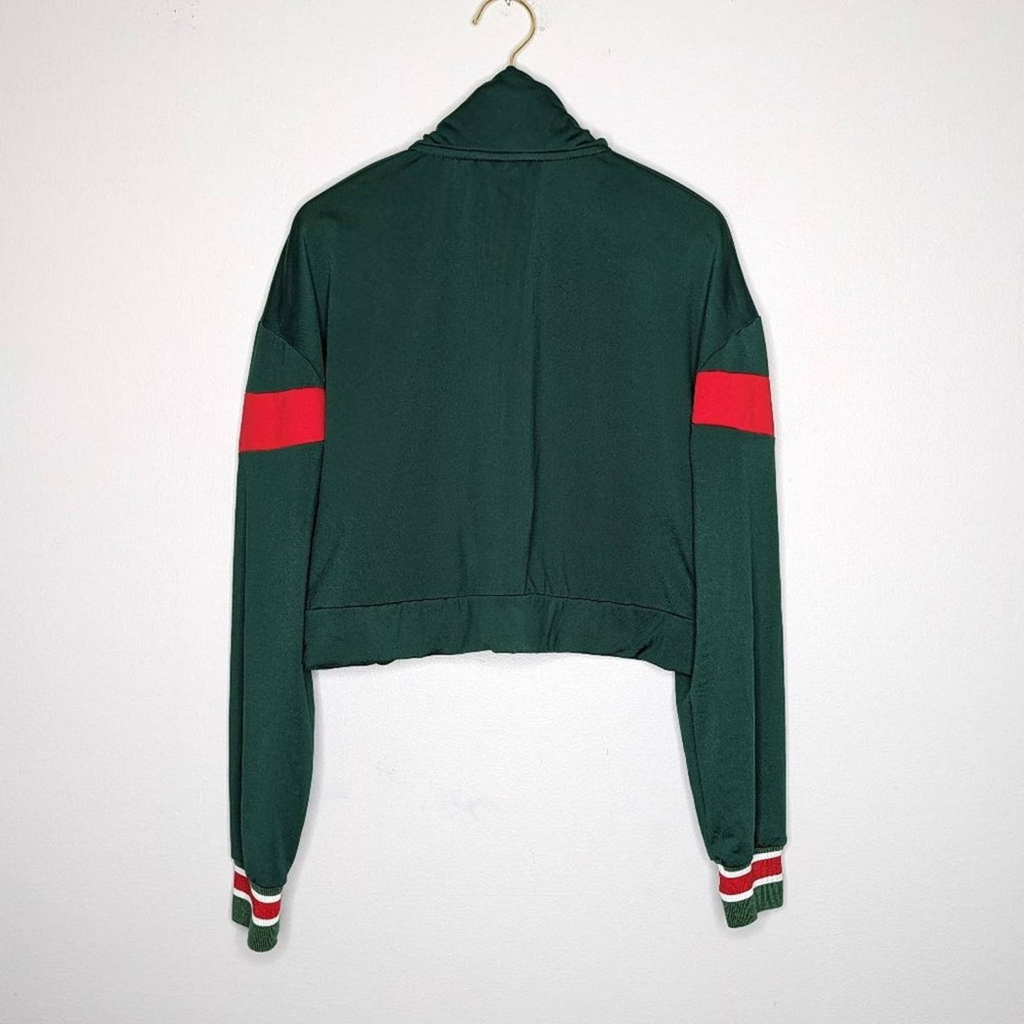 Criminal Damage London Green Red Cropped Track Jacket Long Sleeve Mock Neck L