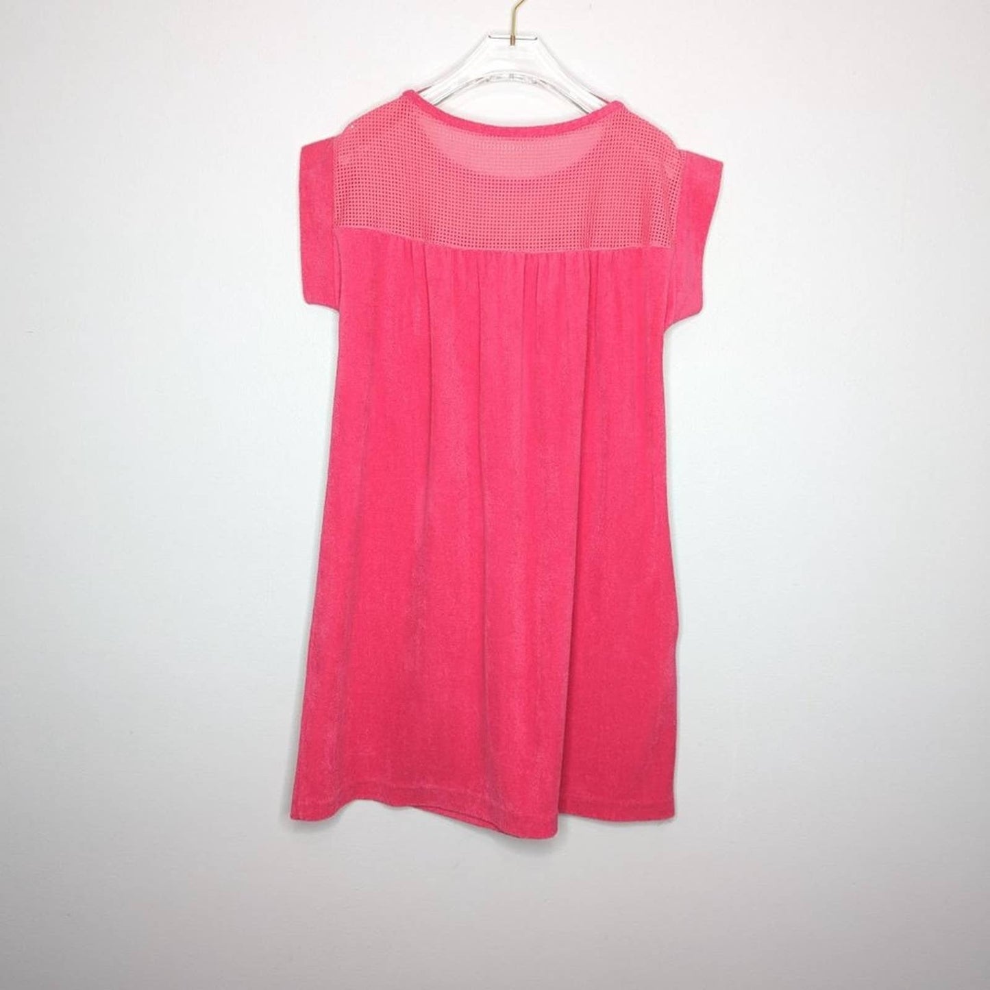 Komar Vintage Bright Pink Terry Cloth Dress Beach Cover Up Pockets 1980's Small