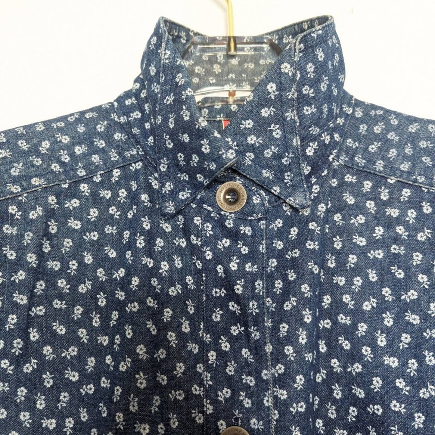 Gene Ewing Bis Vintage Blue Denim Jacket Floral Print Button Down Collared 80's