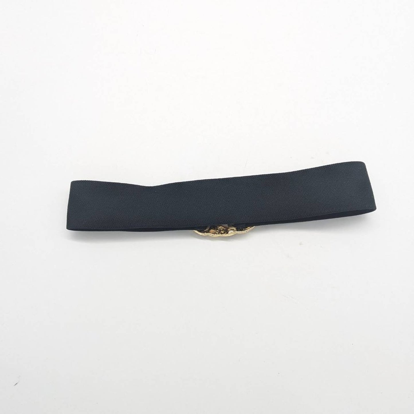 Vintage Day Lor Black Gold Elastic Fashion Belt 1980's Enamel Buckle Small