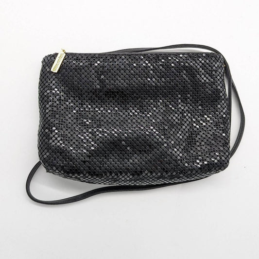 Whiting and Davis Vintage Black Metal Mesh Shoulder Bag Convertible Clutch Zip