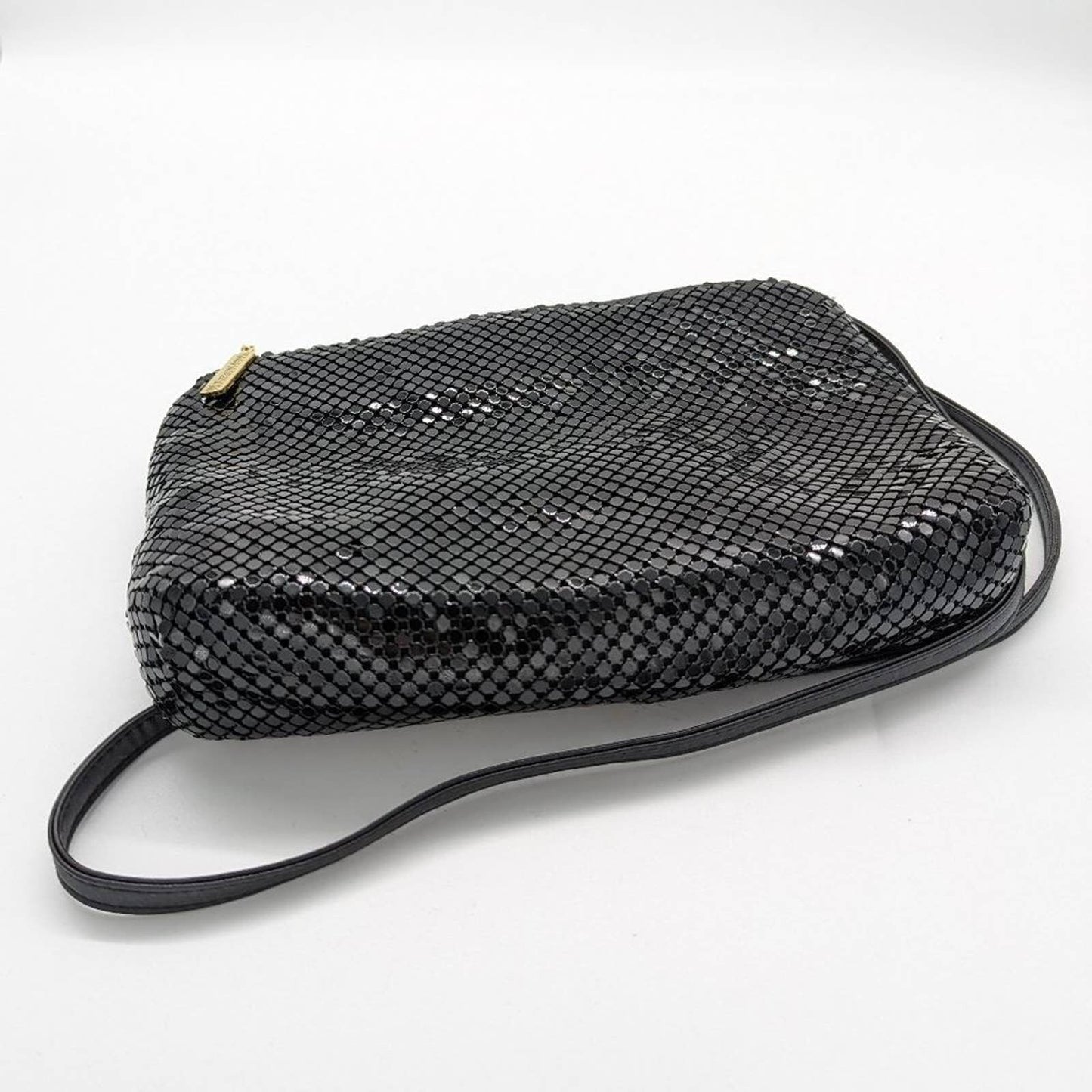 Whiting and Davis Vintage Black Metal Mesh Shoulder Bag Convertible Clutch Zip