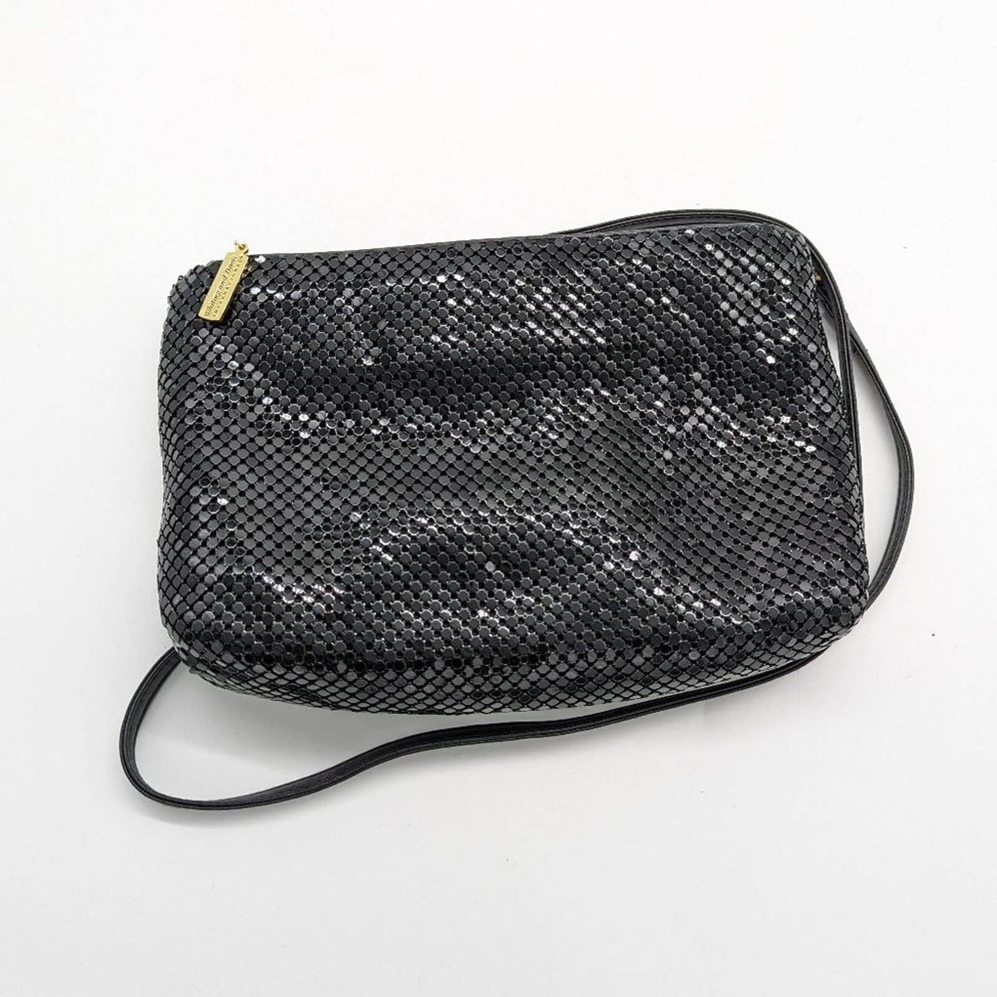 Whiting and Davis Vintage Black Metal Mesh Shoulder Bag Convertible Clutch Zip