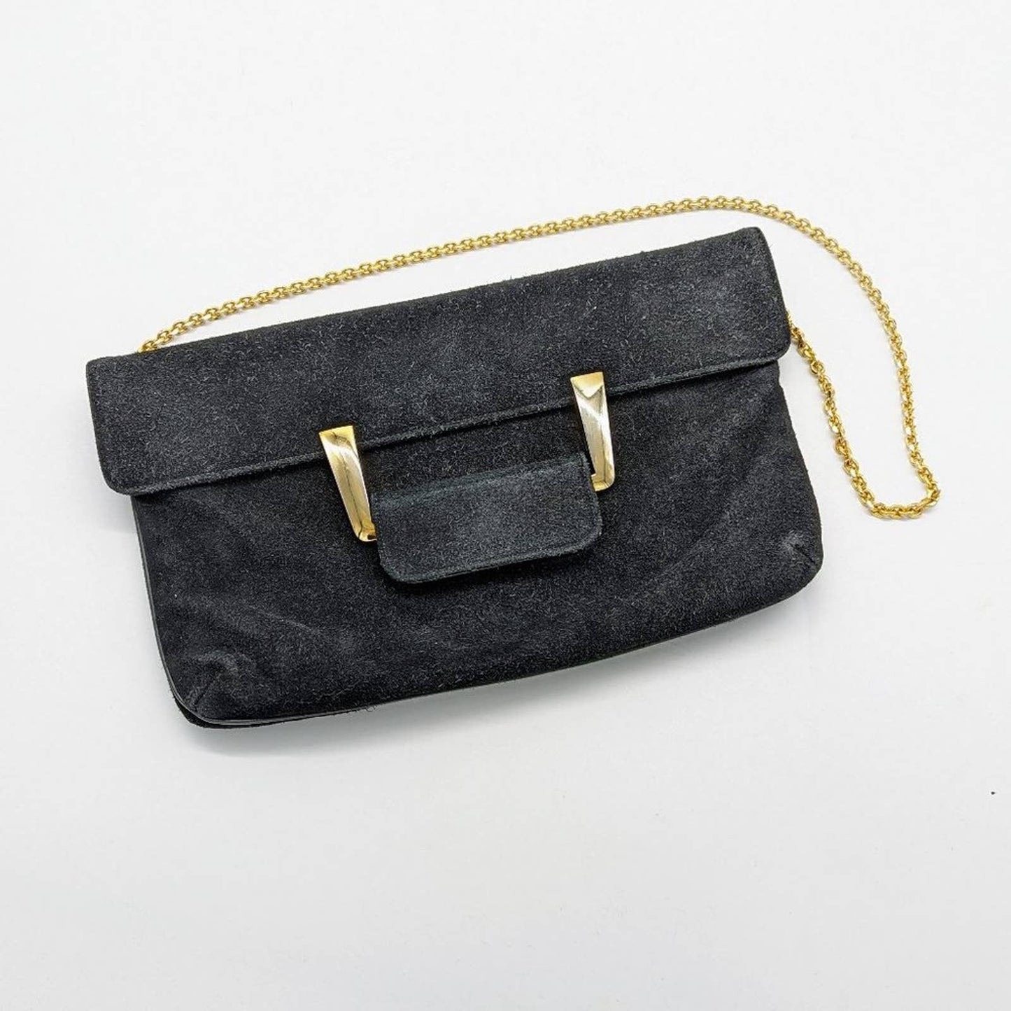 Originals By Caprice Vintage Black Suede Convertible Bag Snap Close Chain Strap