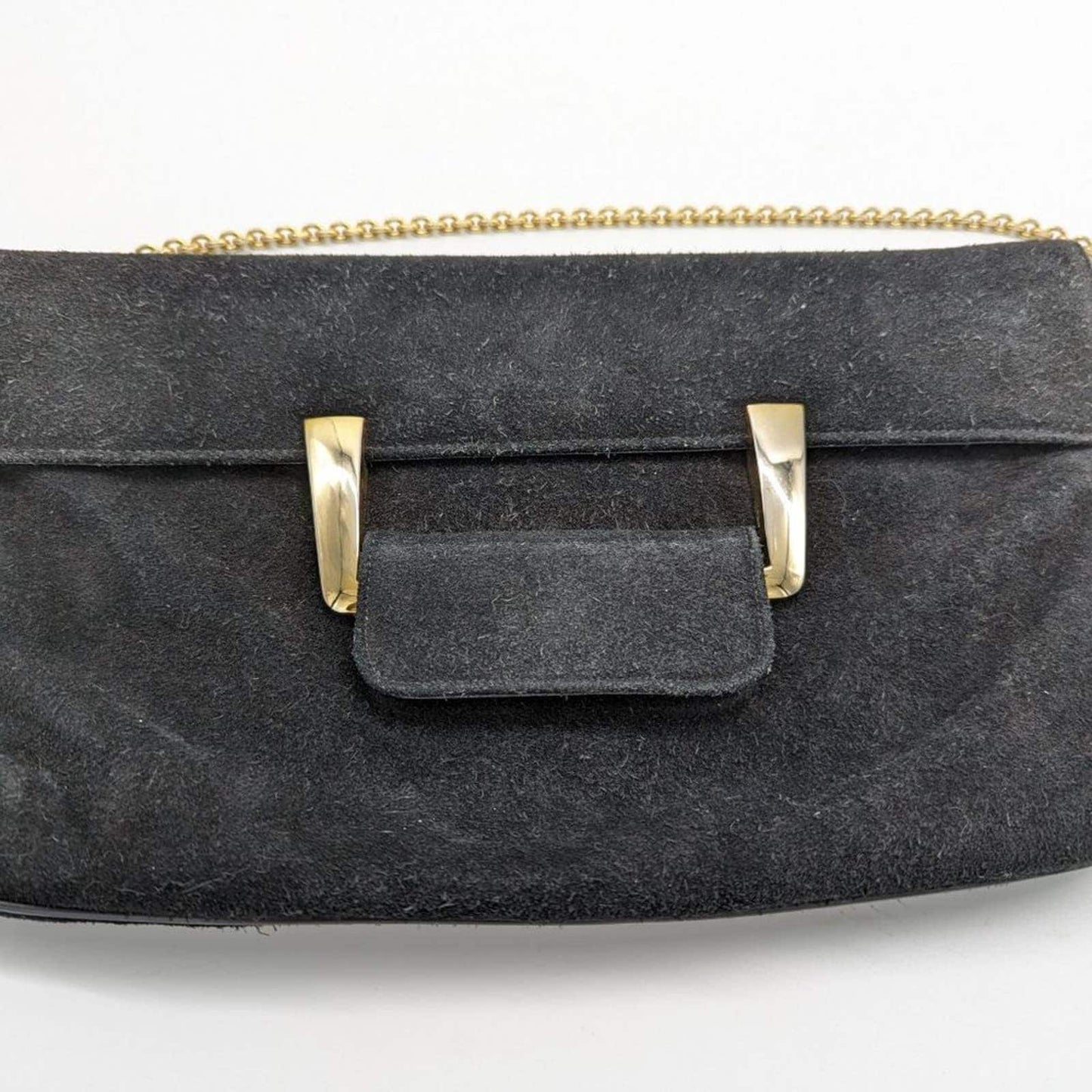 Originals By Caprice Vintage Black Suede Convertible Bag Snap Close Chain Strap