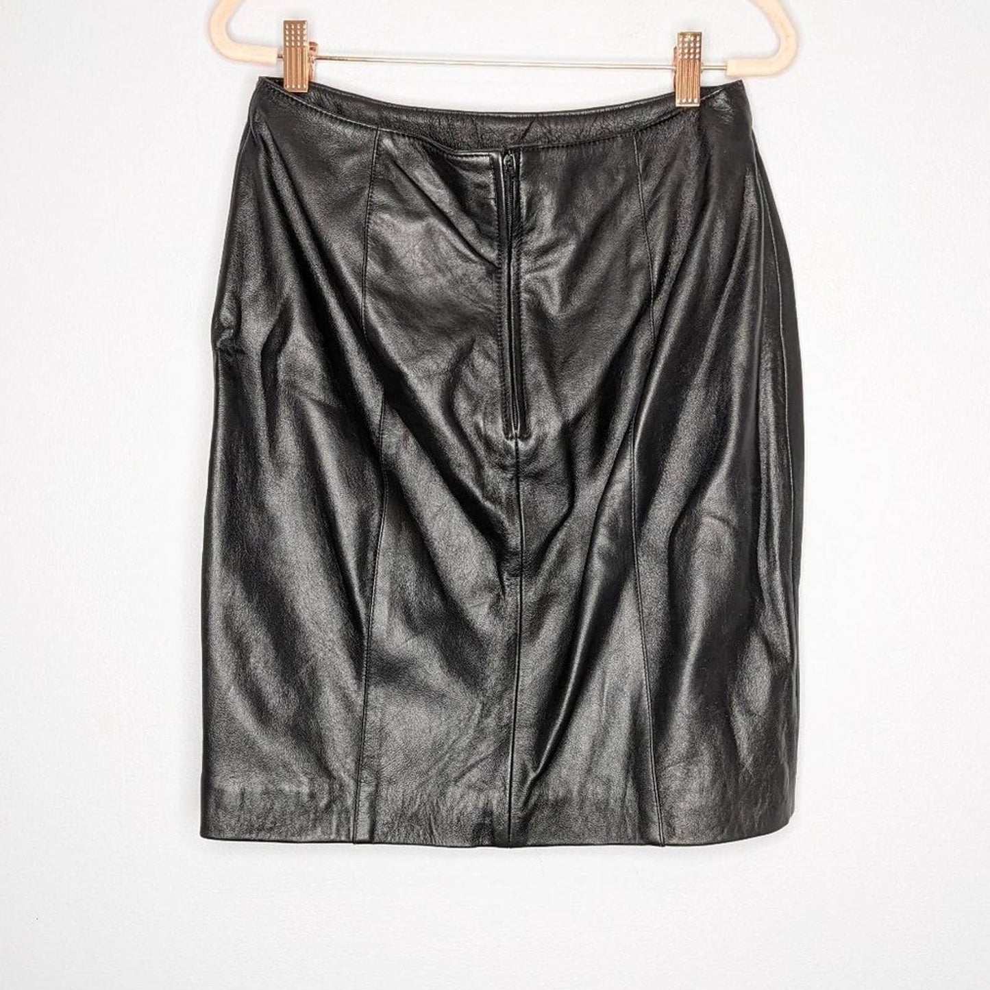 Julian K. Vintage Black Soft Genuine Leather Mini Pencil Skirt Back Zip