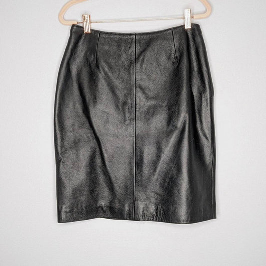 Julian K. Vintage Black Soft Genuine Leather Mini Pencil Skirt Back Zip