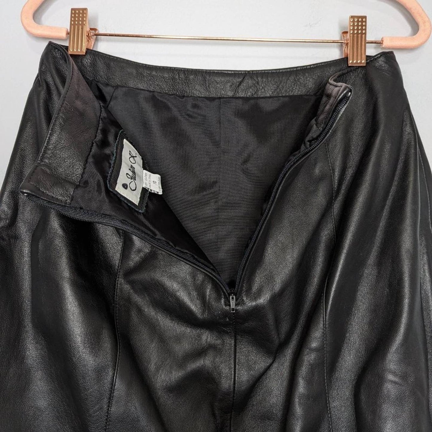 Julian K. Vintage Black Soft Genuine Leather Mini Pencil Skirt Back Zip