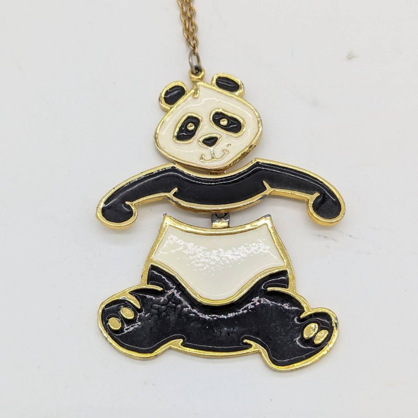 Vintage Beatrix Black and White Enamel Panda Bear Necklace 1970s